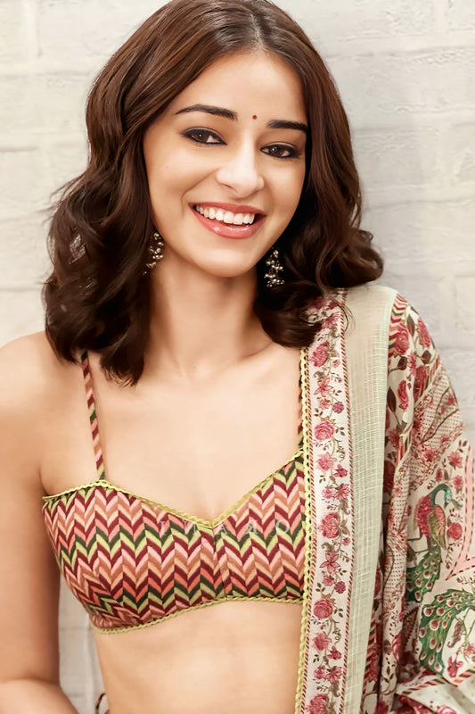 Ananya Pandey in Jaituni Gooncha Lehenga Set – Green Handwoven Chanderi & Cotton Silk Digital Print Lehenga