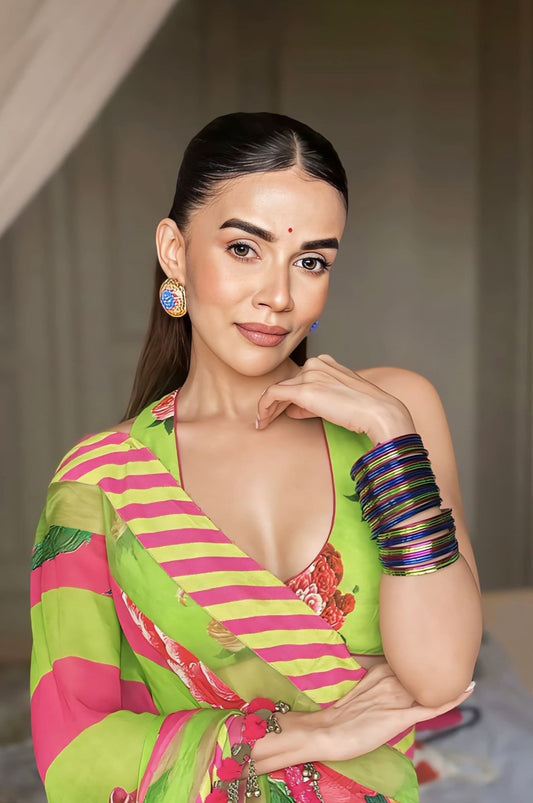 Komal Pandey in Custom Angoori Alana Saree Set – Green Organza Digital Print Designer Saree