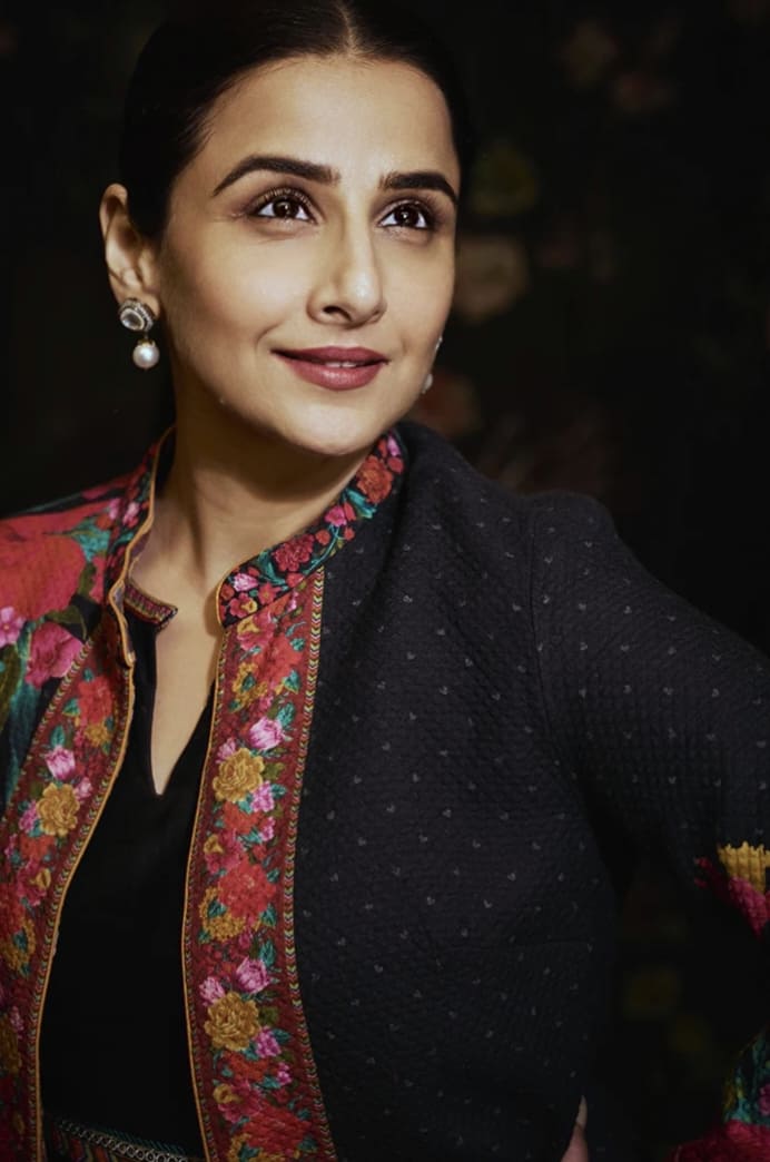 Vidya Balan in Dil Shaad Kerensa Jacket Set – Black Cotton Jacquard & Handwoven Chanderi Digital Print Designer Set