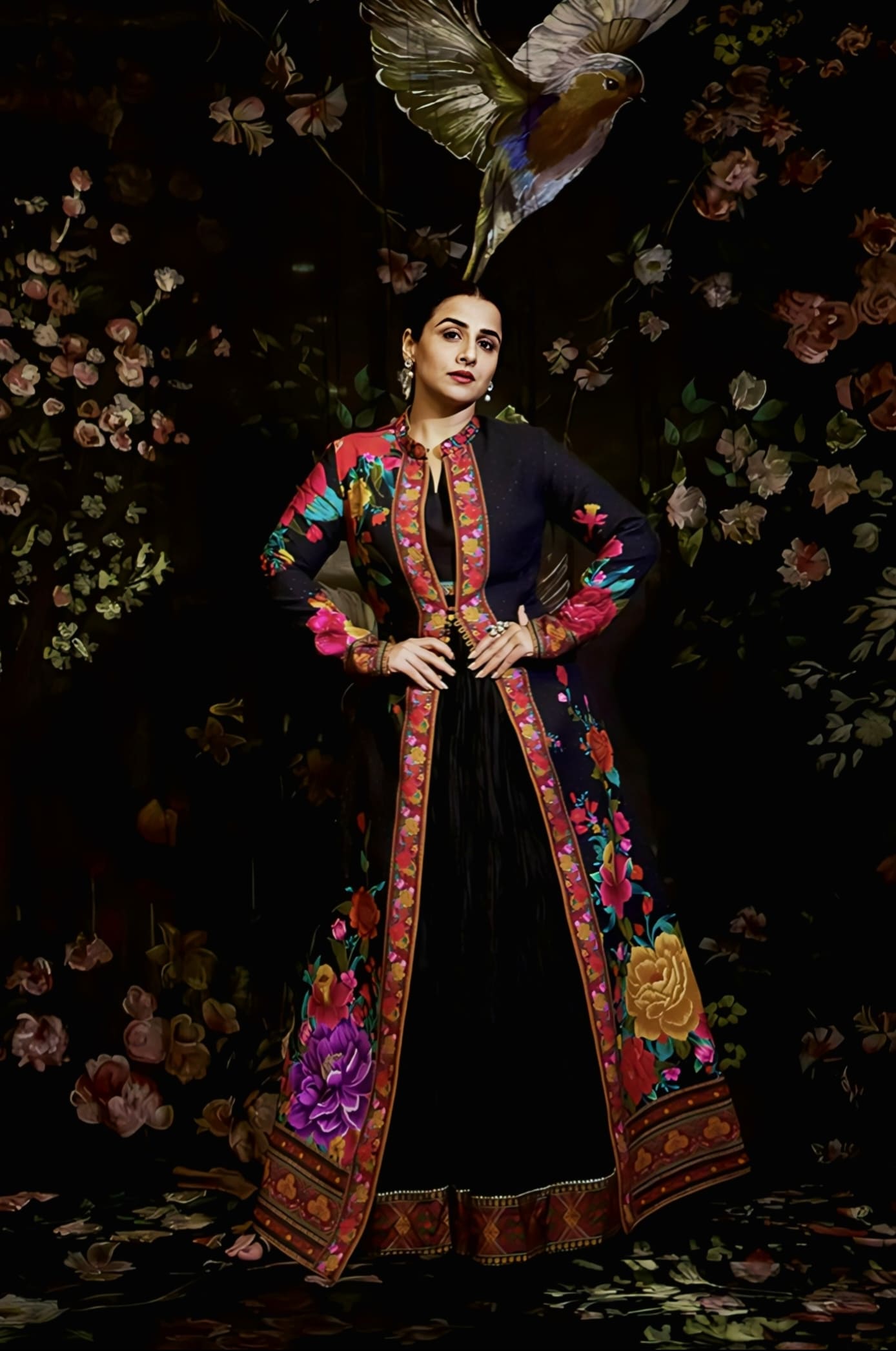 Cotton jacquard jacket with Chanderi dress inspired by Vidya Balan