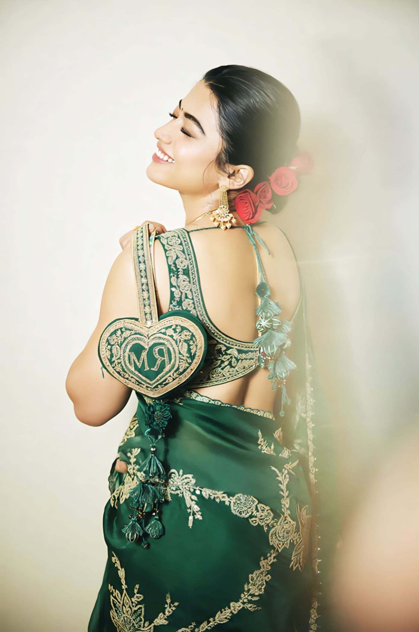 Rashmika Mandanna in Akhzari Miral Saree Set – Green Organza Embroidered Designer Saree