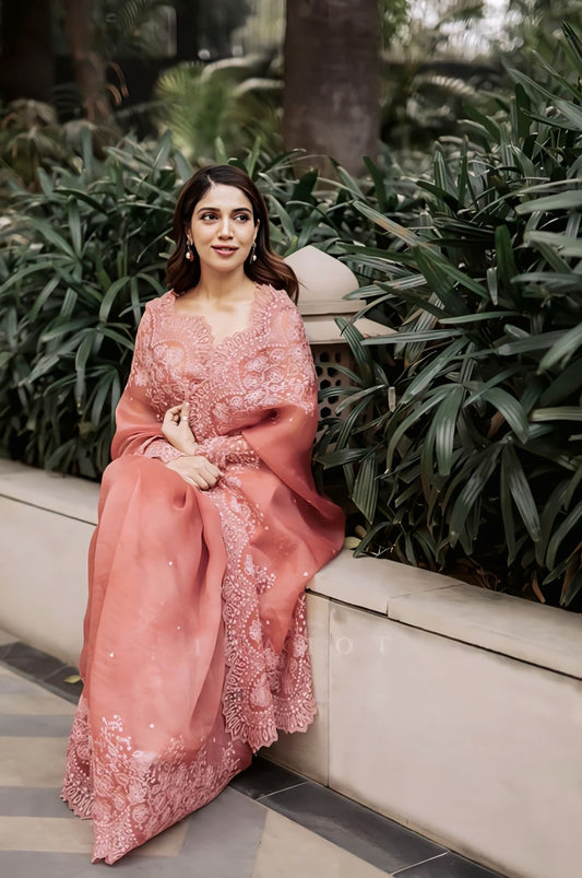 Pink Aari embroidered saree inspired by Bhumi Pednekar
