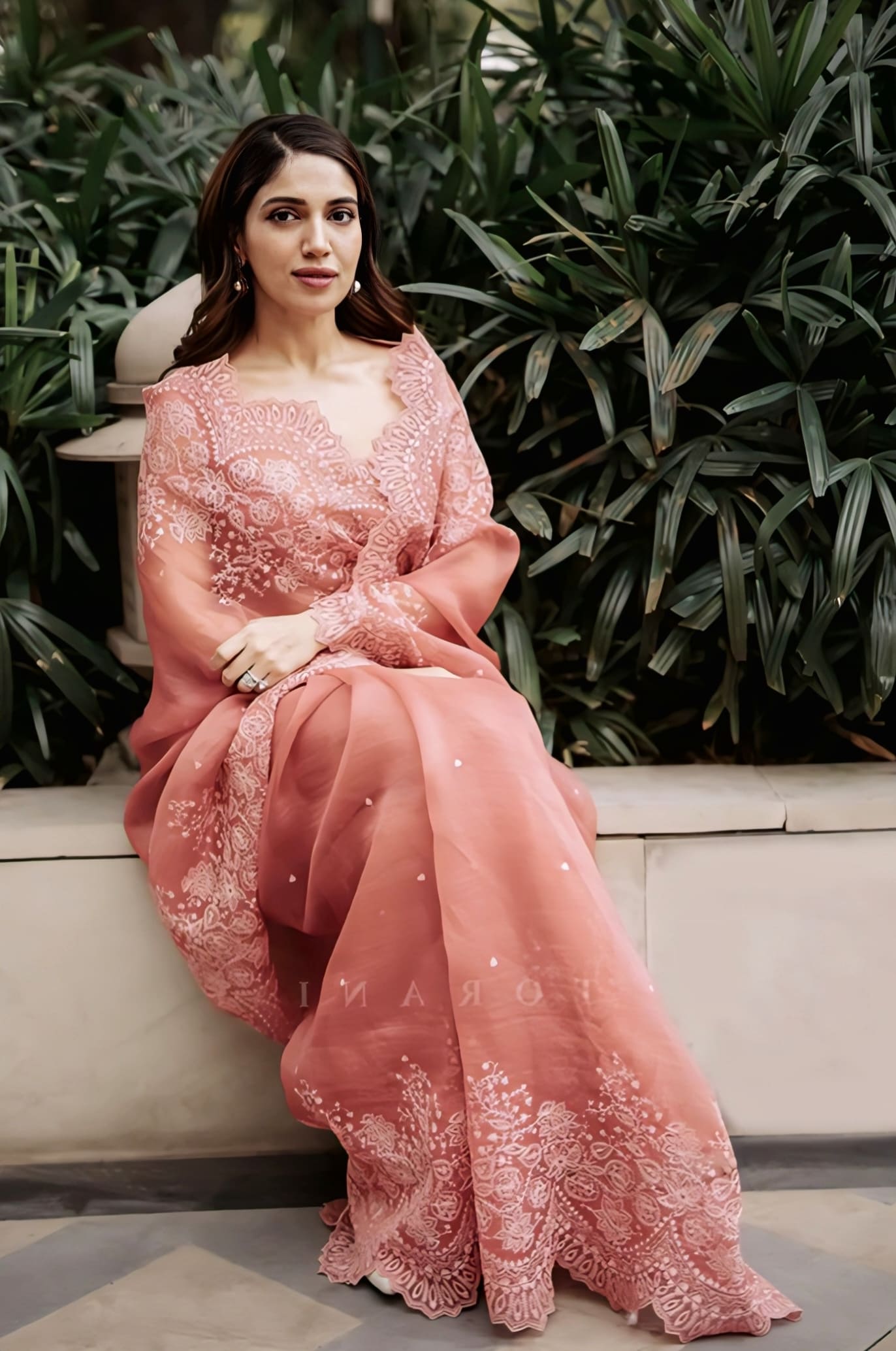 Bhumi Pednekar in Gulbaag Farrin Saree – Pink Silk Organza Aari Embroidered Designer Saree