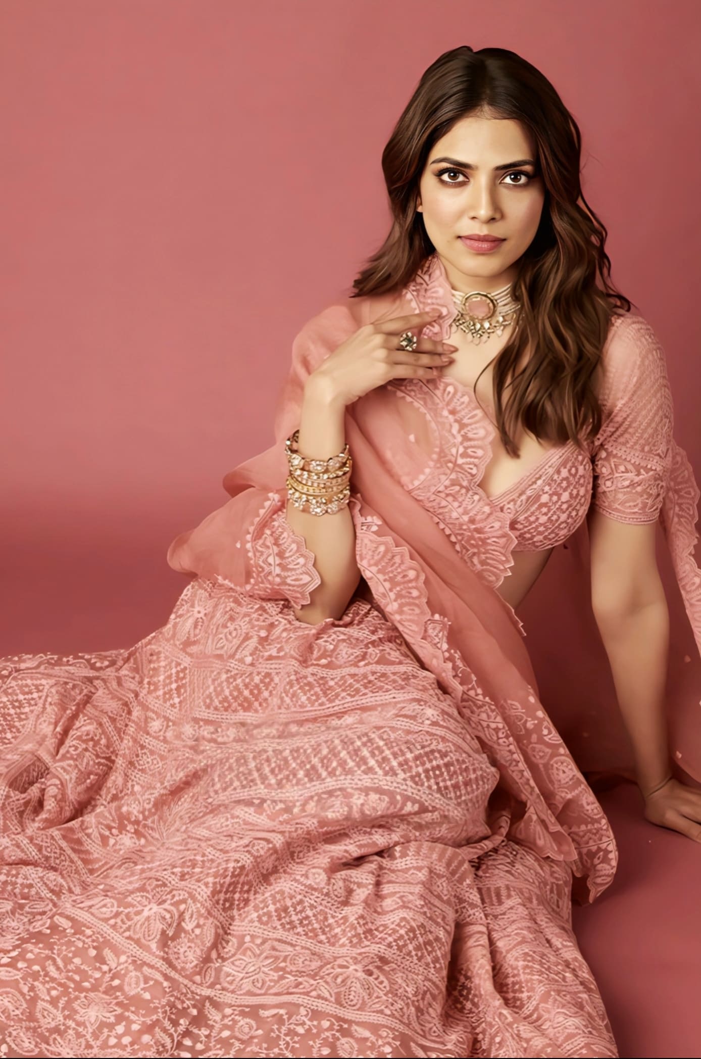 Malavika Mohanan in Gulaab Advaita Lehenga Set – Pink Silk Organza Hand Embroidered Designer Lehenga