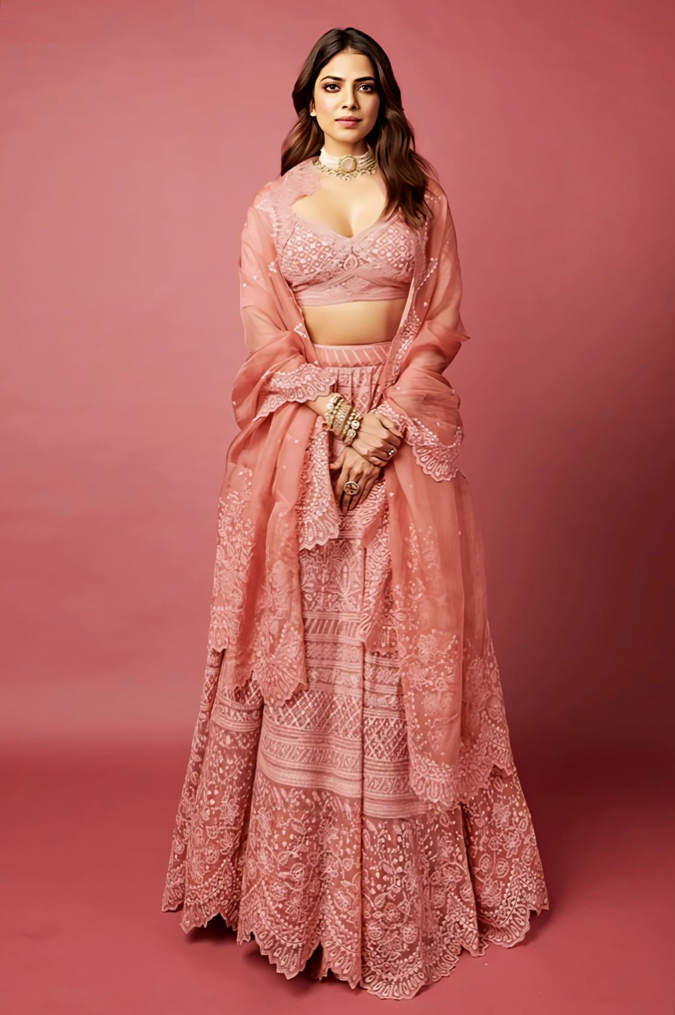 Malavika Mohanan in Gulaab Advaita Lehenga Set – Pink Silk Organza Hand Embroidered Designer Lehenga