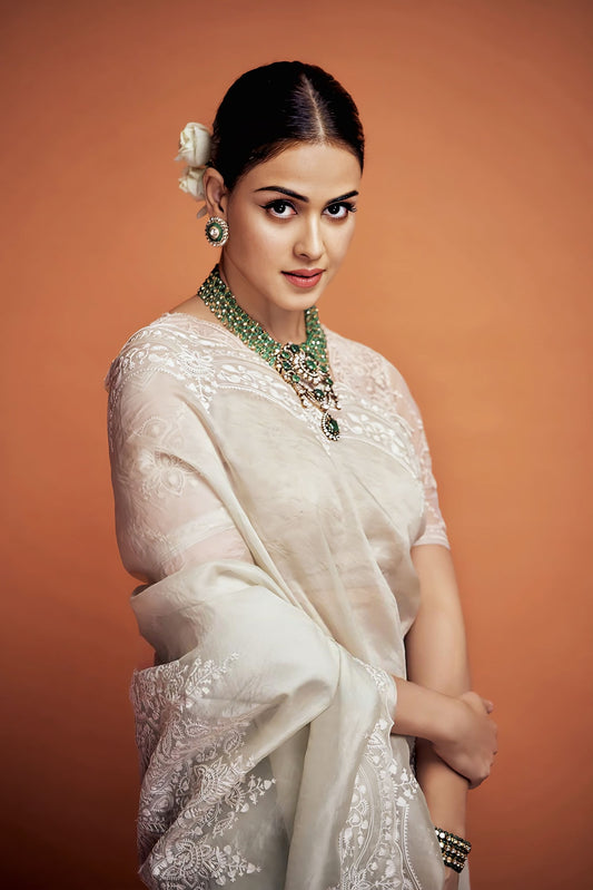 Genelia D'Souza in Jaituni Yuvani Saree Set – Green Organza Embroidered Designer Saree