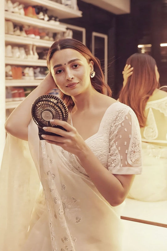 Alia Bhatt in Mogra Chand Saree Set – Ivory Organza Chanderi Embroidered Designer Saree