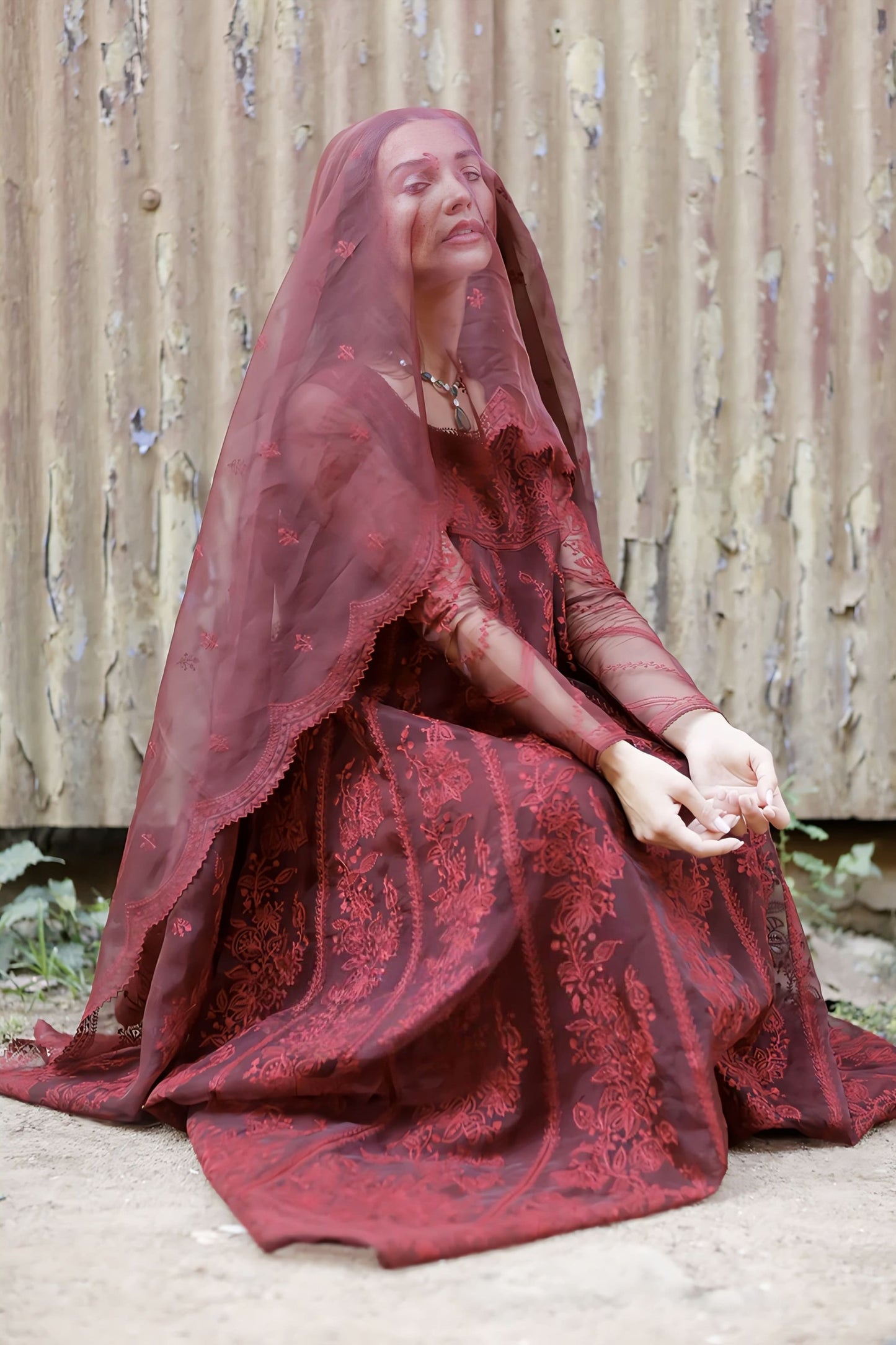 Amy Jackson in Gulnar Kalidaar Paavni Kurta Set – Red Handwoven Chanderi Aari Embroidered Designer Kurta Set