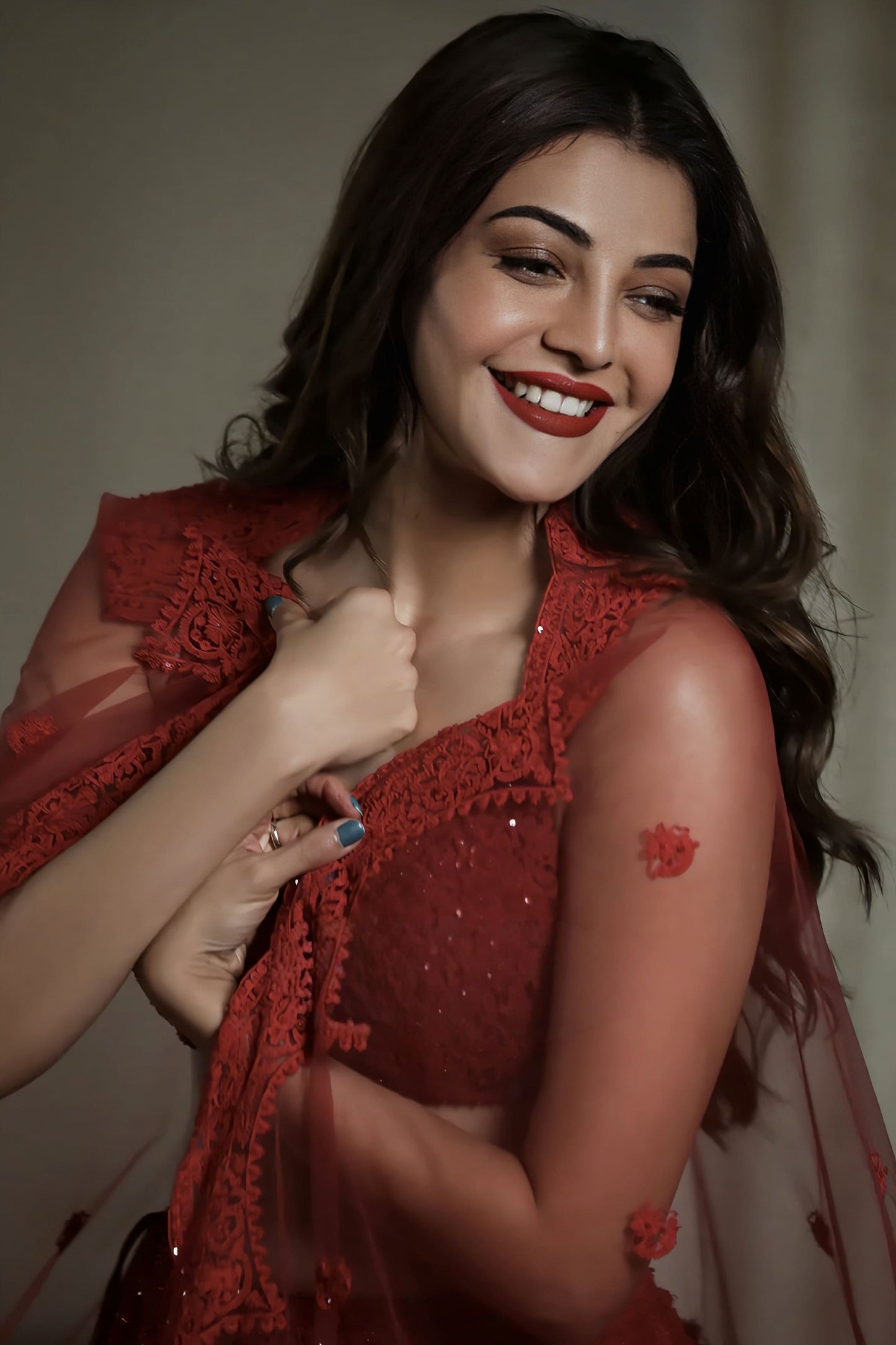 Kajal Aggarwal Kitchlu in Surkh Mrinal Lehenga Set – Red Dori Embroidered Designer Lehenga with Hand Adda Work