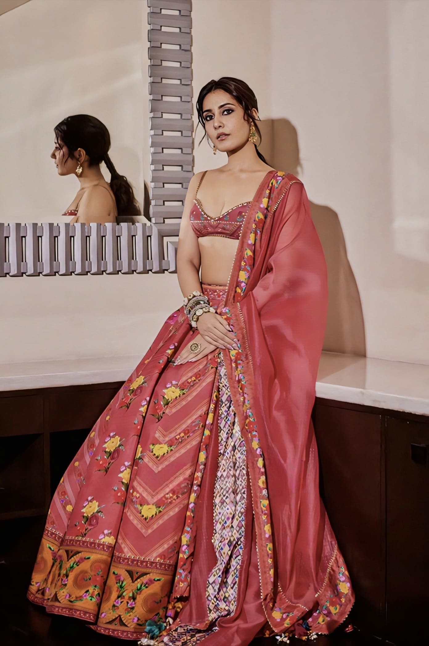 Raashi Khanna in Dil Ruba Aria Lehenga Set – Pink Jeni Silk Digital Print Designer Lehenga