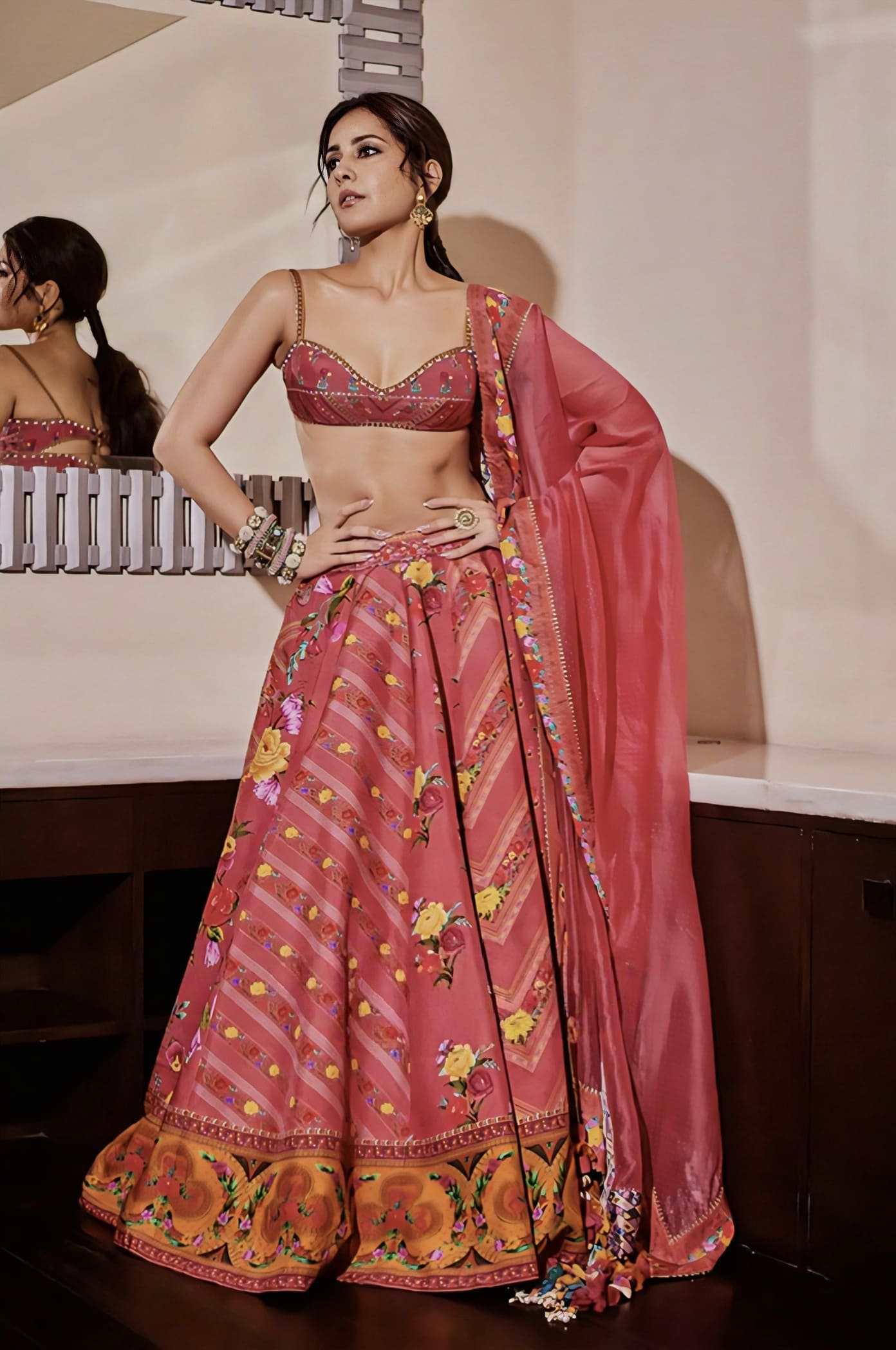 Raashi Khanna in Dil Ruba Aria Lehenga Set – Pink Jeni Silk Digital Print Designer Lehenga