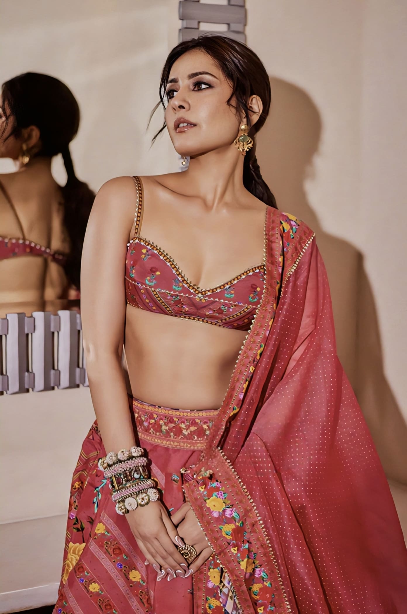Raashi Khanna in Dil Ruba Aria Lehenga Set – Pink Jeni Silk Digital Print Designer Lehenga