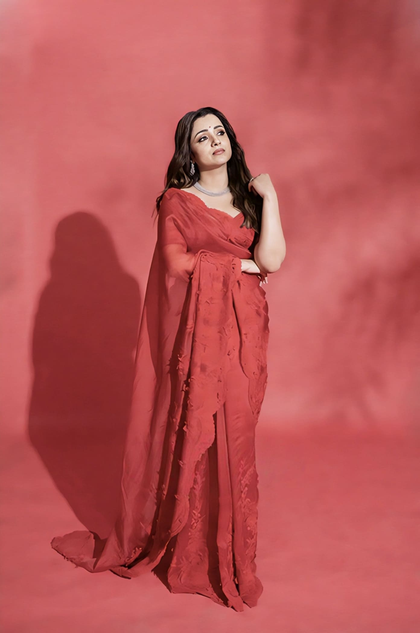 Trisha Krishnan in Surkh Ela Meher Passa Saree Set – Red Organza Embroidered Designer Saree