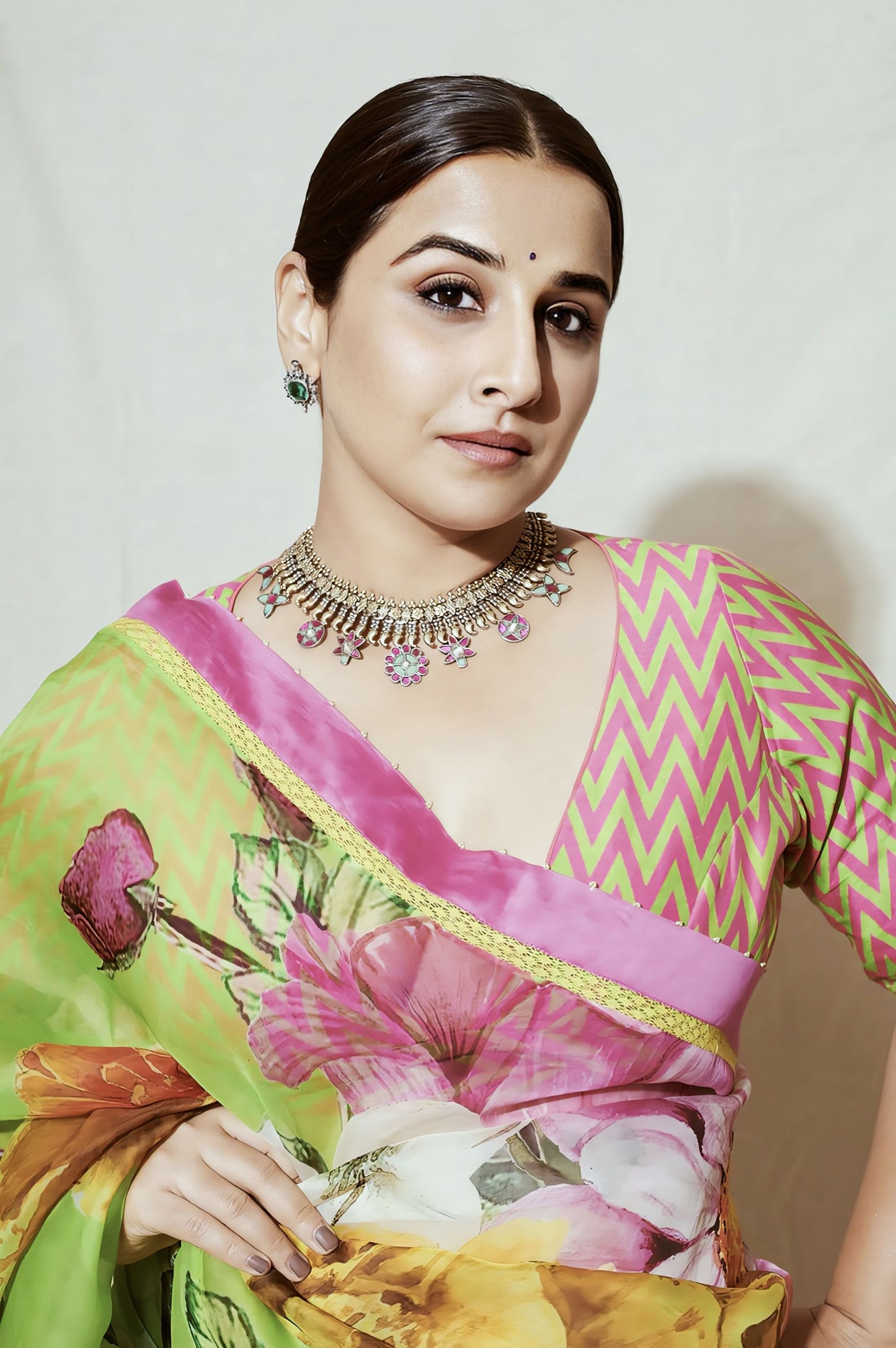 Vidya Balan in Angoori Leila Saree Set – Green Silk Organza Digital & Sequin Work Designer Saree