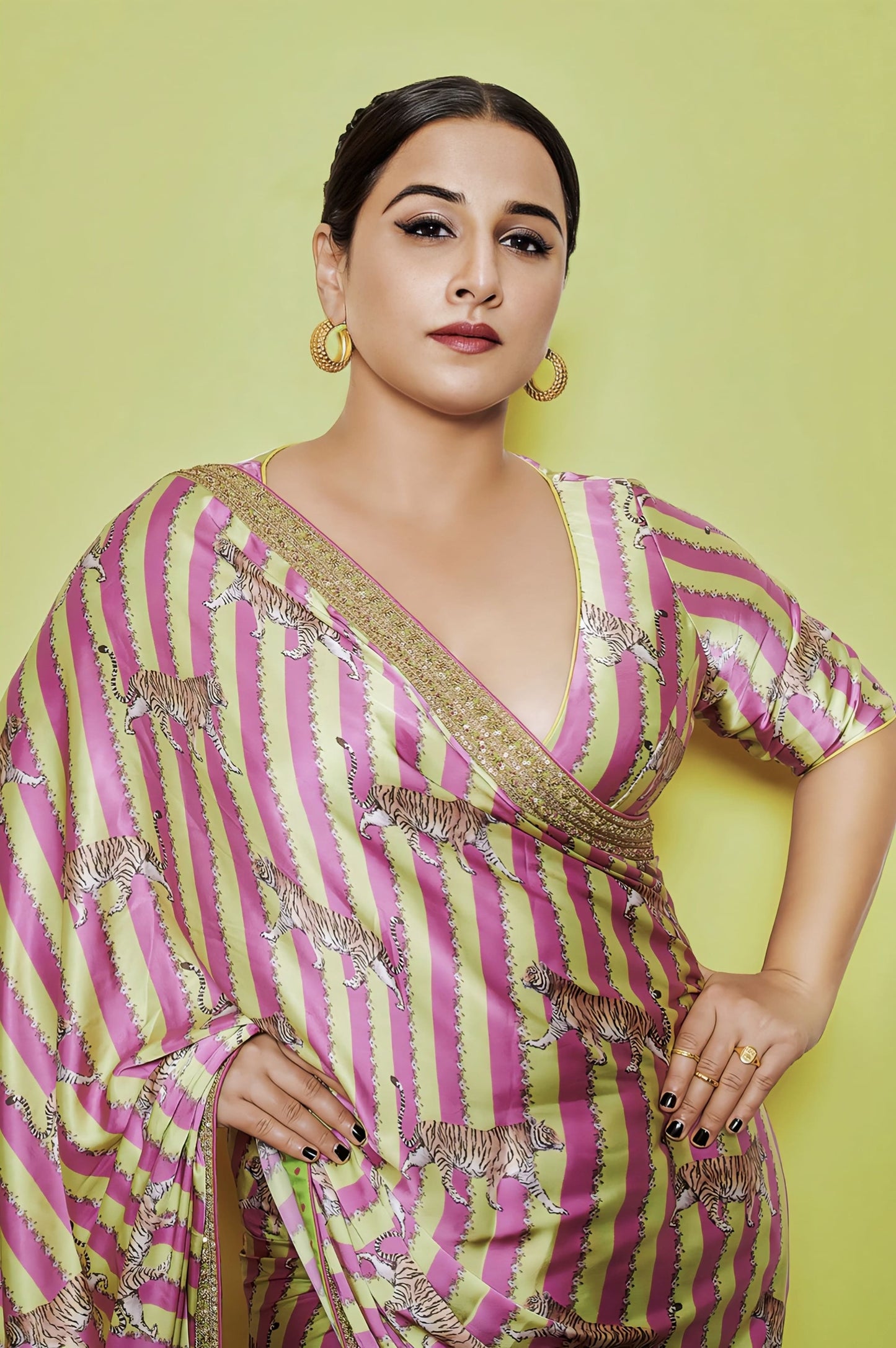 Vidya Balan in Rang Rani Gurina Saree Set – Pink Satin Digital Print & Embroidered Designer Saree