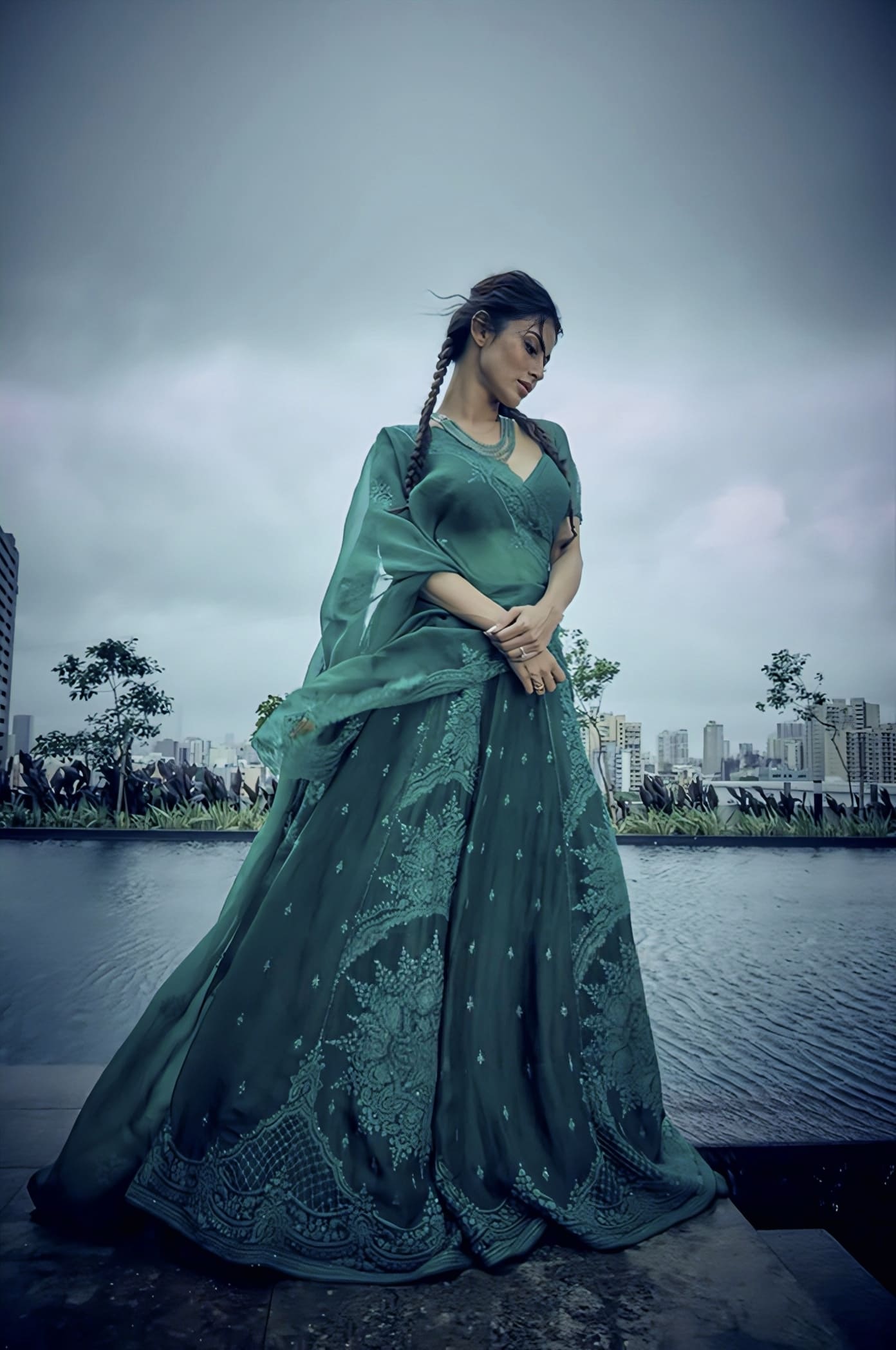Mouni Roy in Sabz Mehreen Passa Lehenga Set – Green Silk Organza Embroidered Designer Lehenga