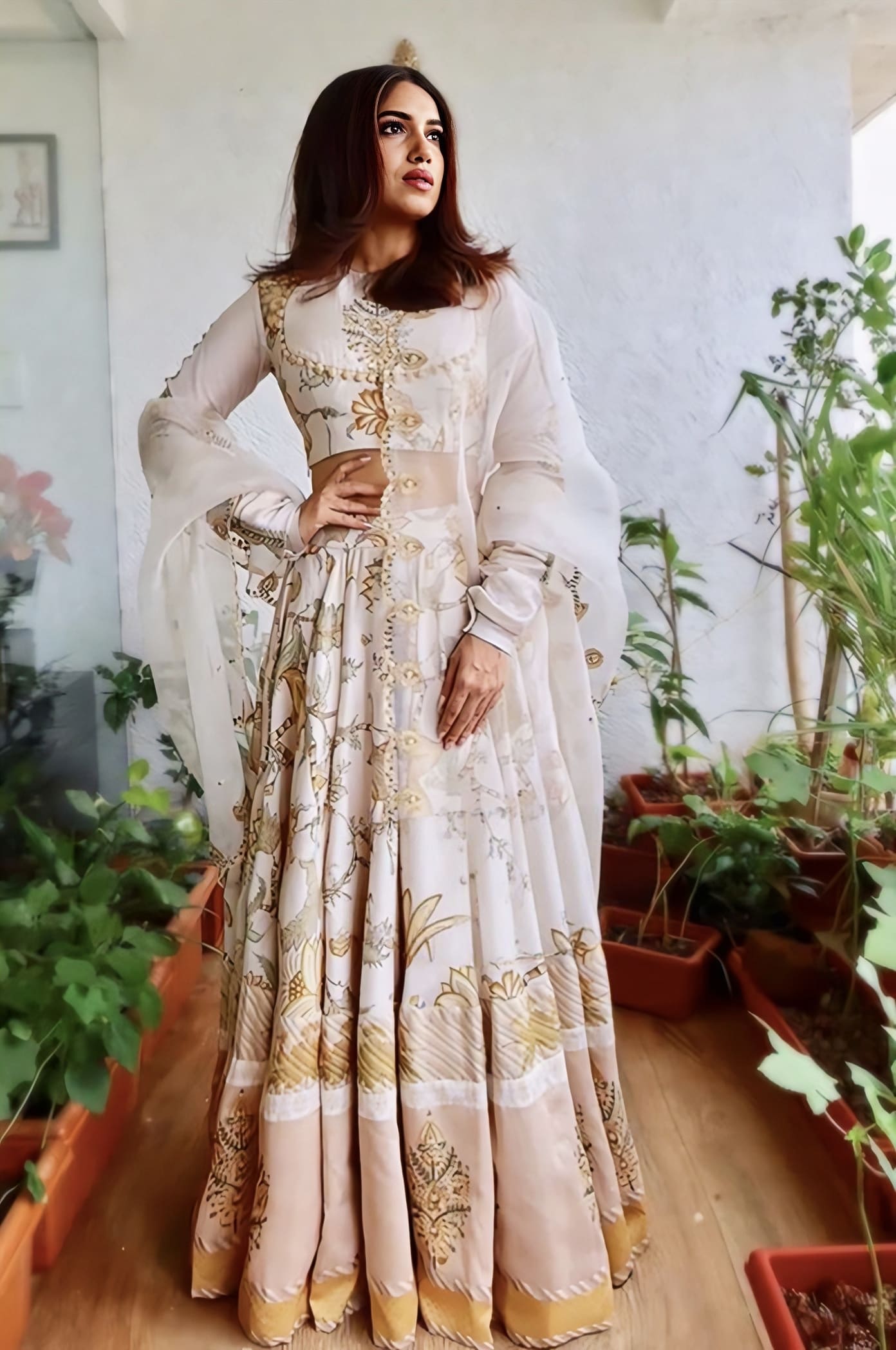 Yellow handwoven Chanderi lehenga with Aari embroidery inspired by Bhumi Pednekar