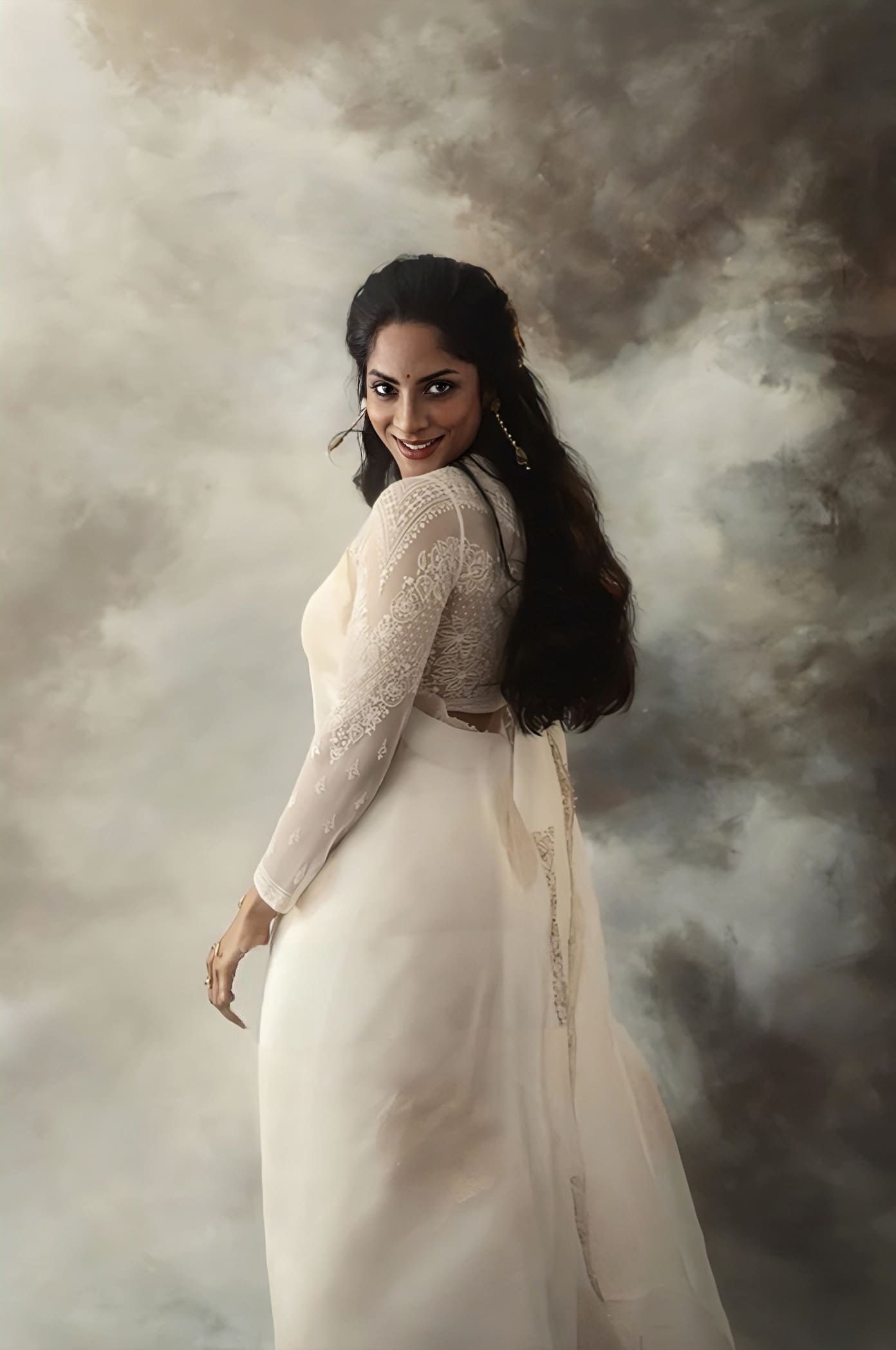 Sriya Reddy in Swetah Aadira Rubani Saree Set – White Organza Embroidered Designer Saree