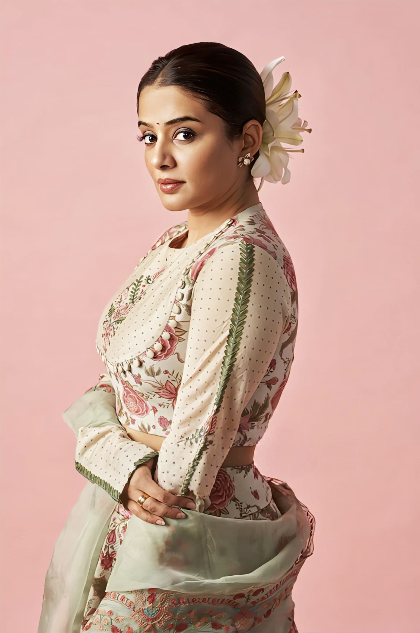 Priyamani Raj in Jaituni Bindu Lehenga Set – Green Handwoven Chanderi Aari Embroidered Designer Lehenga