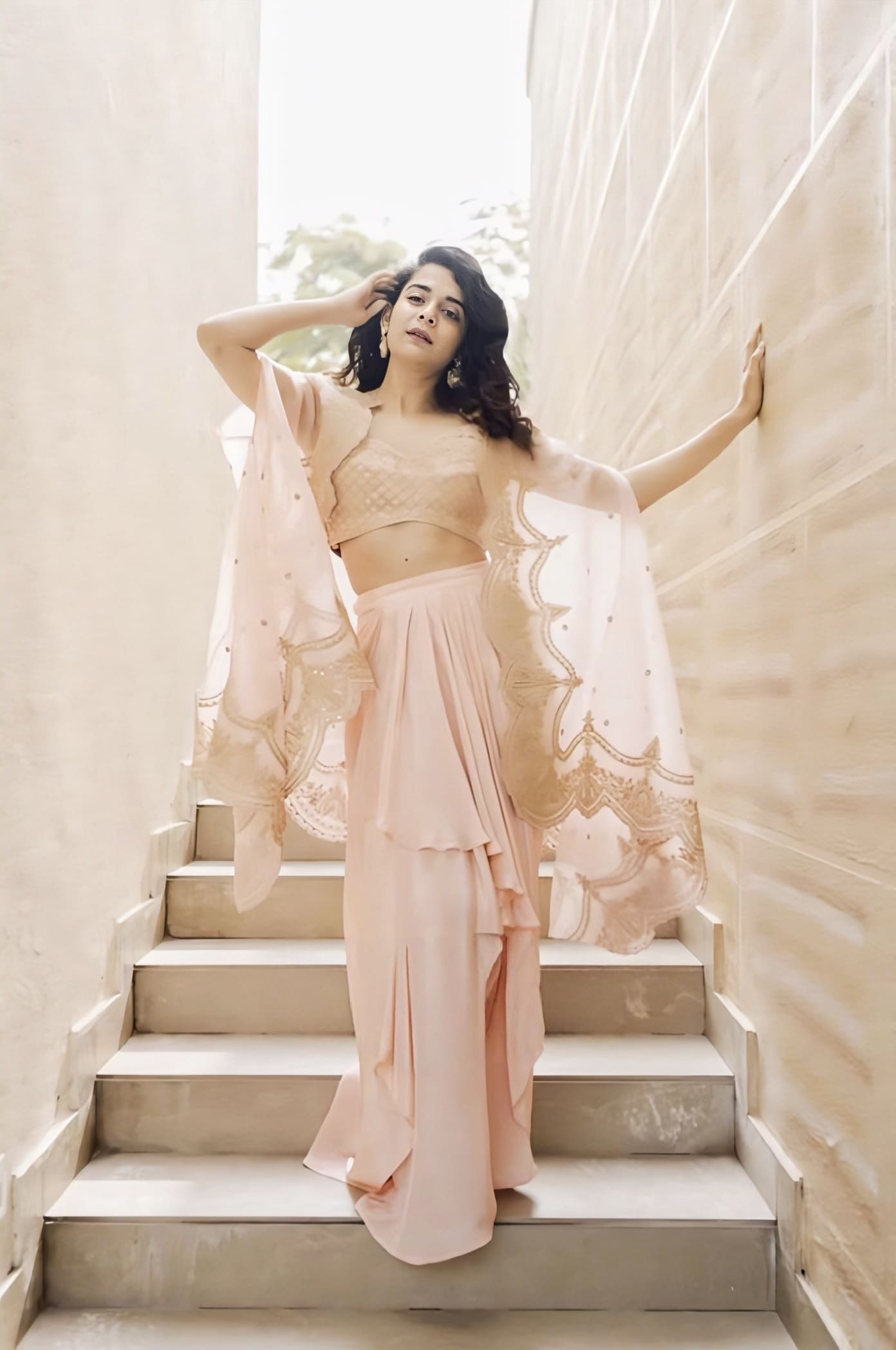 Mithila Palkar in Gul-Mohar Zuri Cape Set – Pink Silk Organza Embroidered Designer Dhoti Set