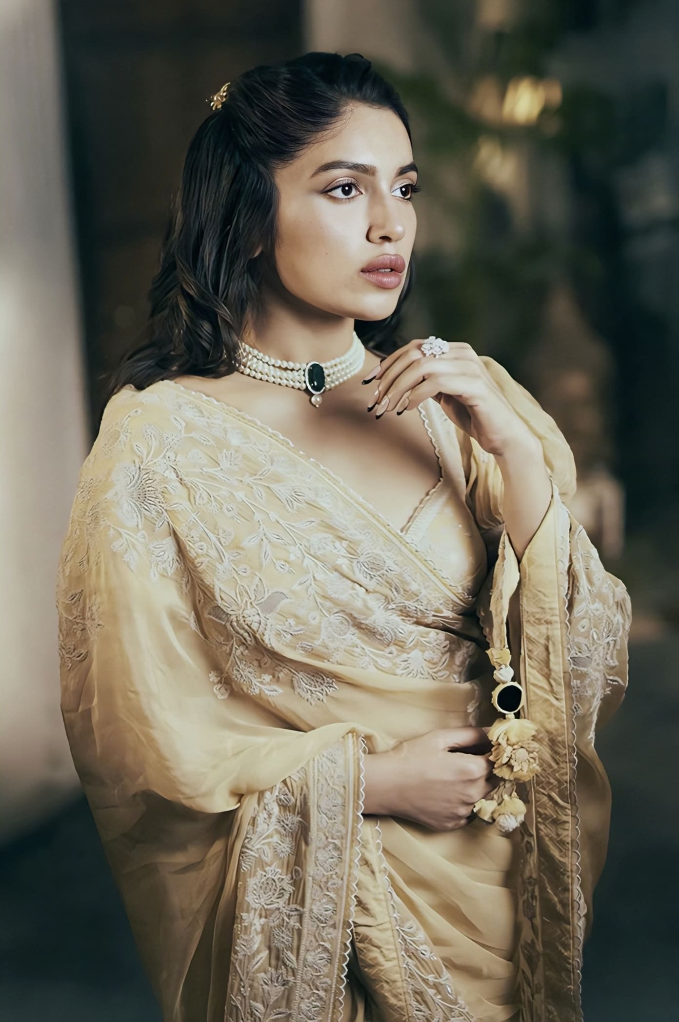 Bhumi Pednekar in Mradu Haimanti Saree Set – Beige Organza Embroidered Designer Saree