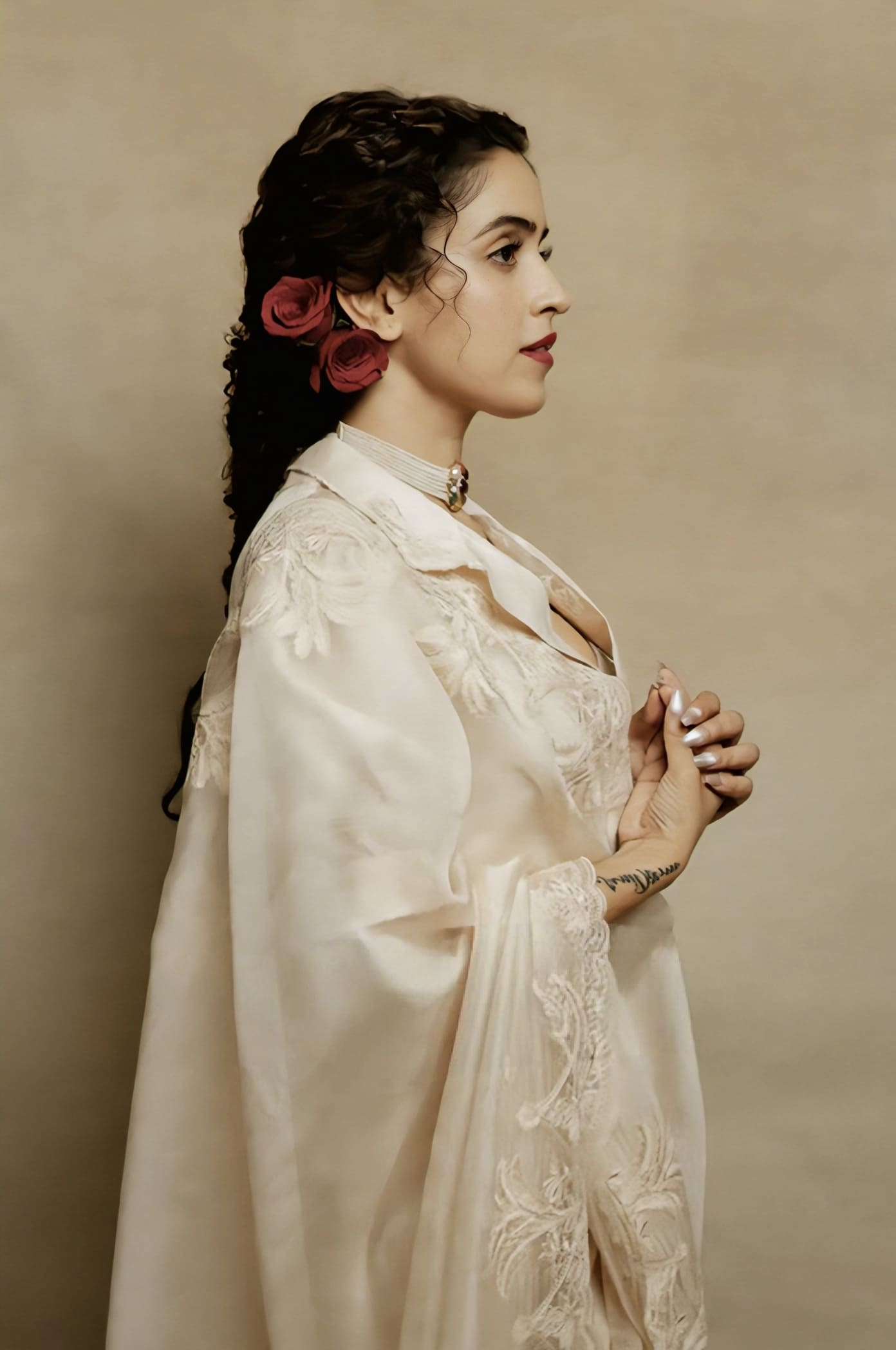 Sanya Malhotra in Mradu Afrah Saree Set – Beige Organza Embroidered Designer Saree