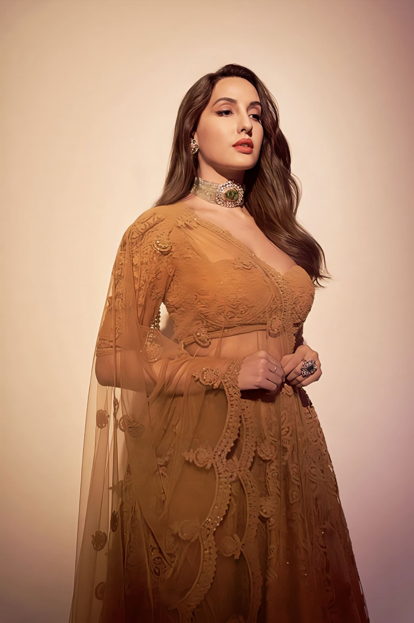 Nora Fatehi in Sunehra Hansini Lehenga Set – Yellow Embroidered Butterfly Net Designer Lehenga