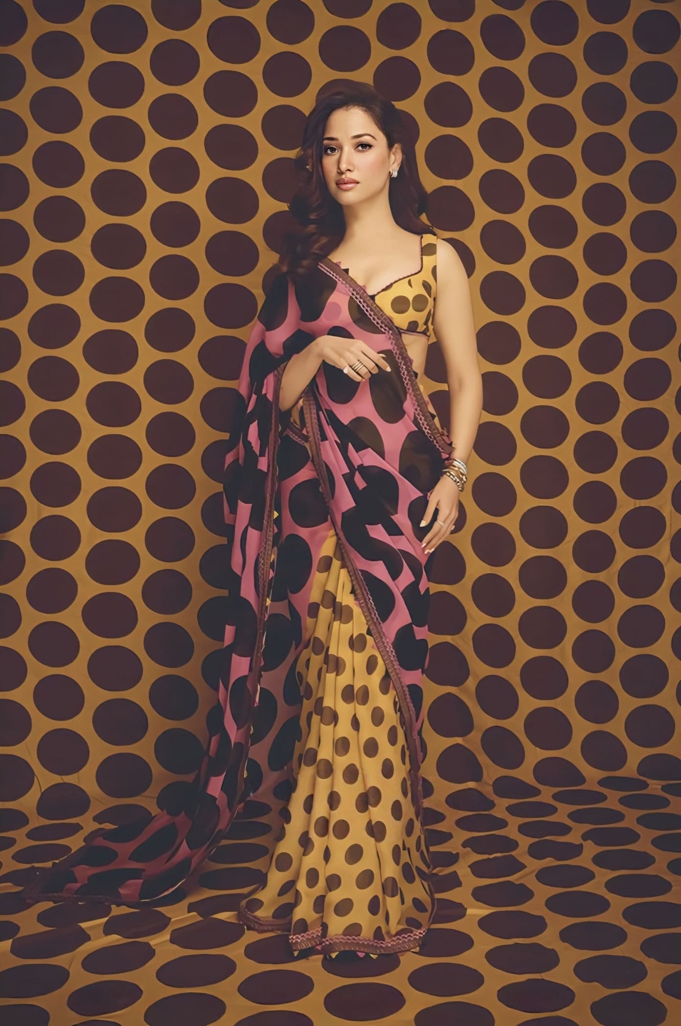 Multicolour chiffon saree with digital print inspired by Tamannaah Bhatia