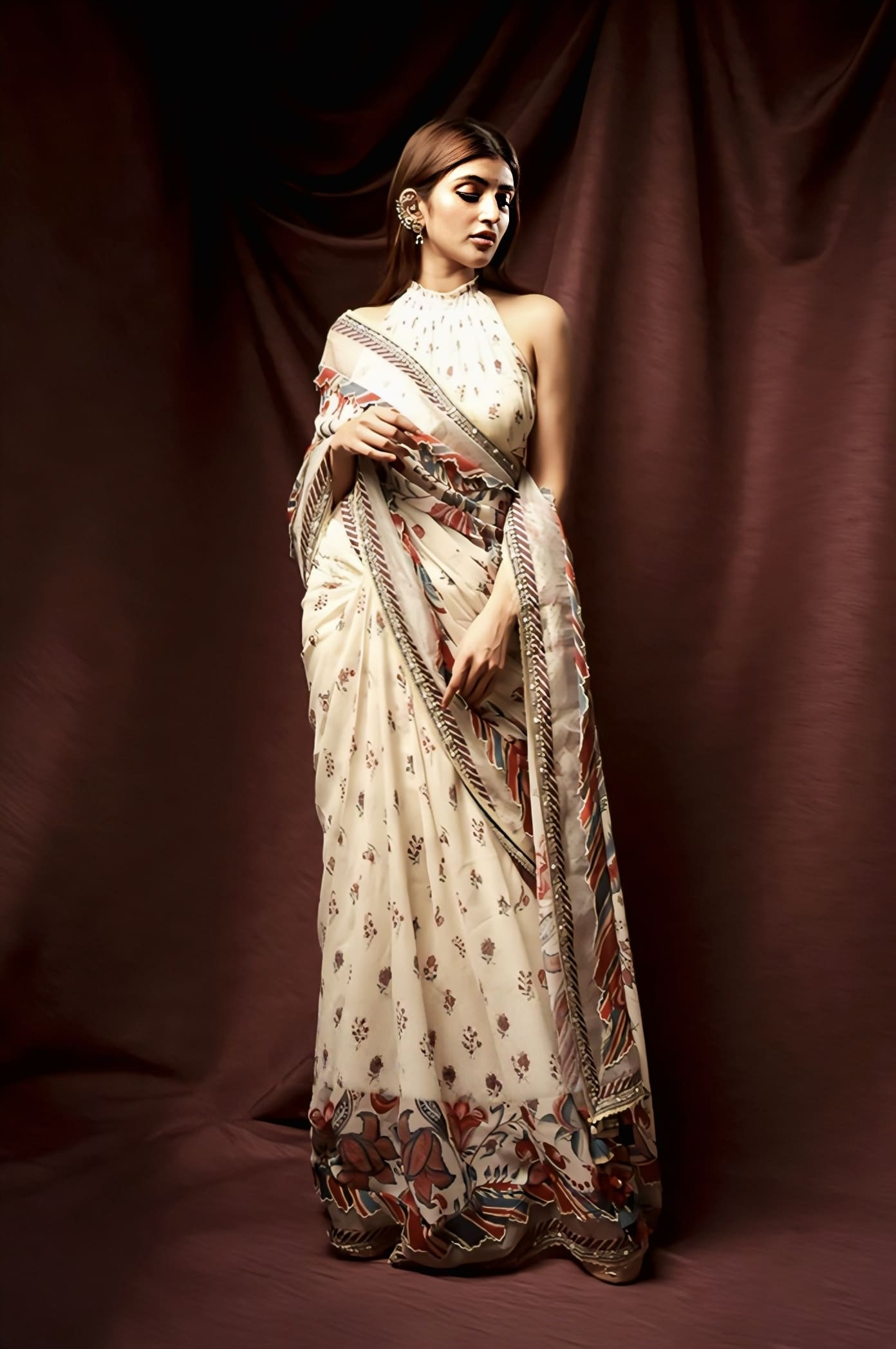 Multicolour georgette saree with digital print inspired by Sreeleela