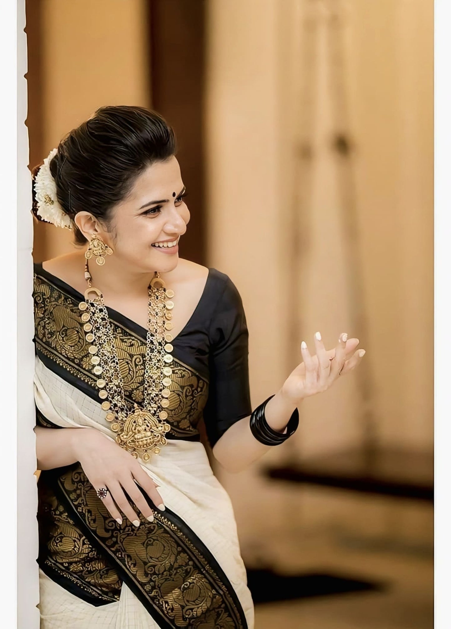 Moiety Off White Soft Banarasi Silk Saree with Jacquard Weave & Elegant Blouse Piece