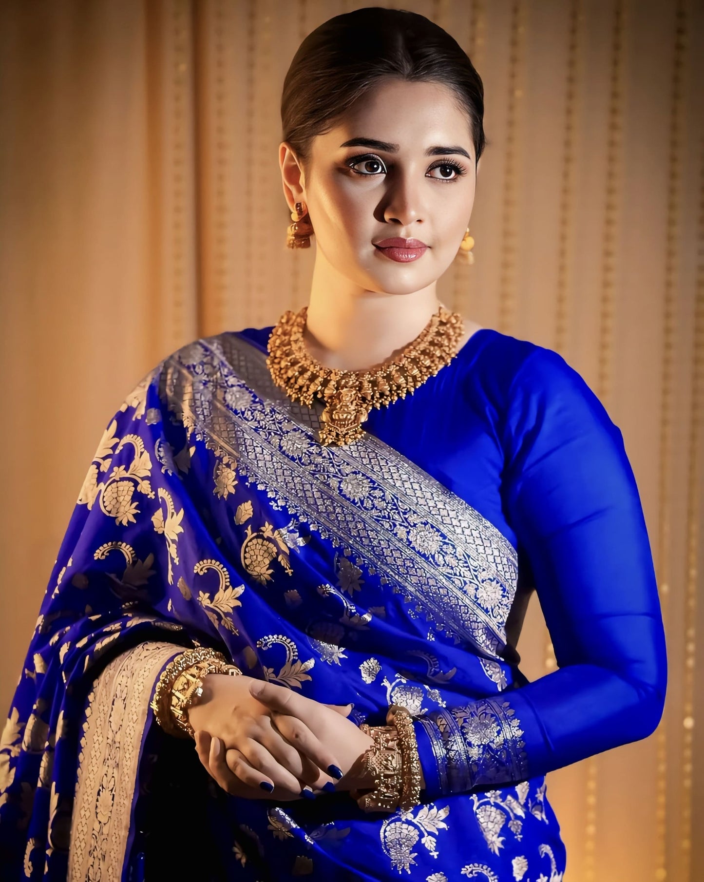 Pretty Royal Blue Soft Banarasi Silk Saree with Zari Weaving & Blouse Piece