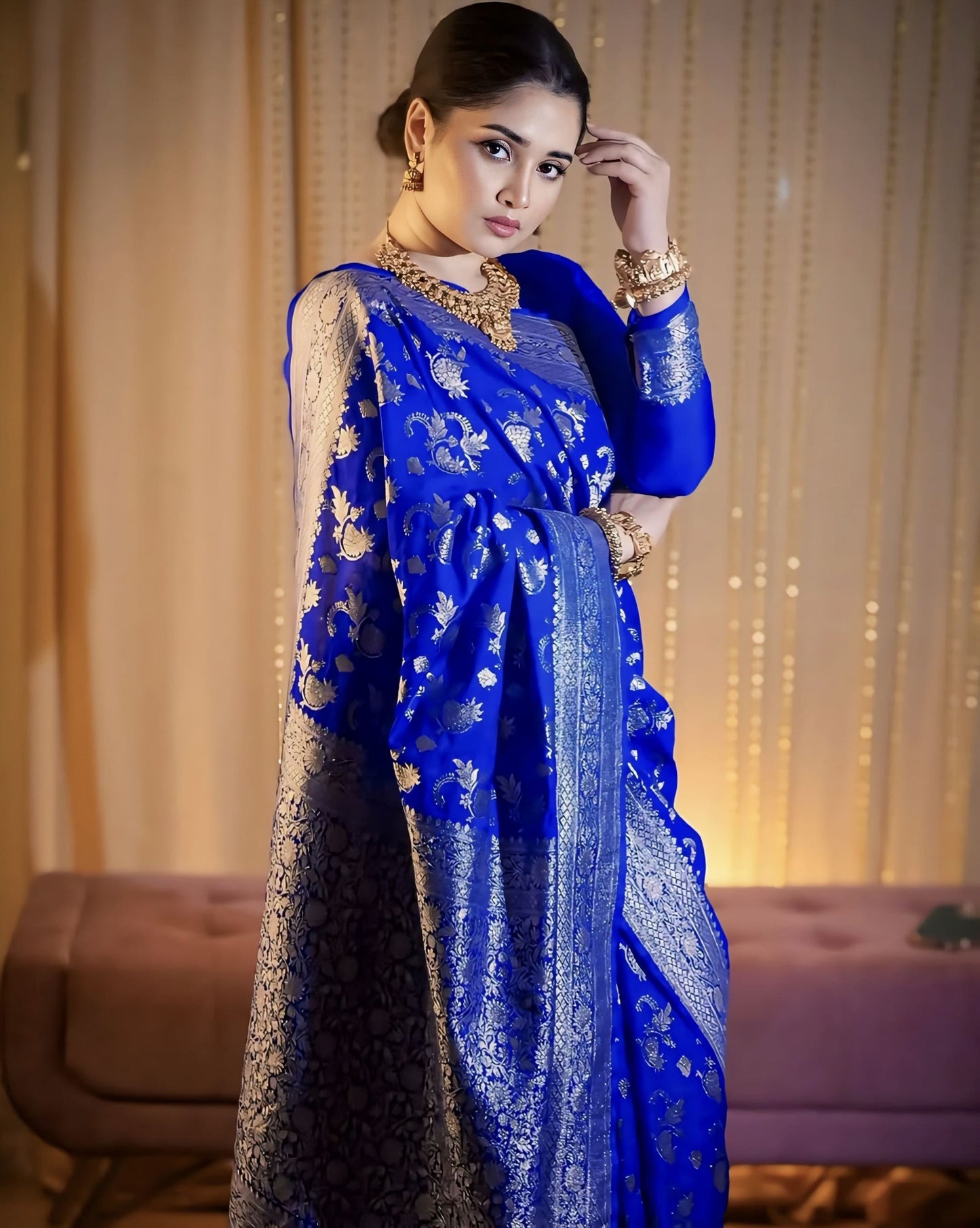 Pretty Royal Blue Soft Banarasi Silk Saree with Zari Weaving & Blouse Piece