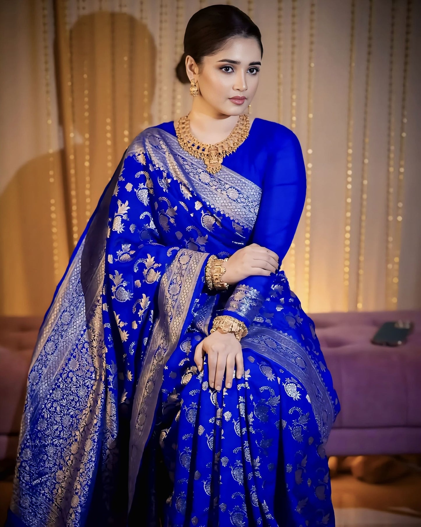 Pretty Royal Blue Soft Banarasi Silk Saree with Zari Weaving & Blouse Piece