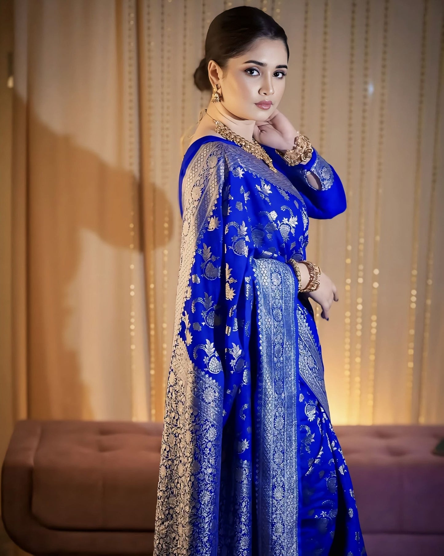 Pretty Royal Blue Soft Banarasi Silk Saree with Zari Weaving & Blouse Piece