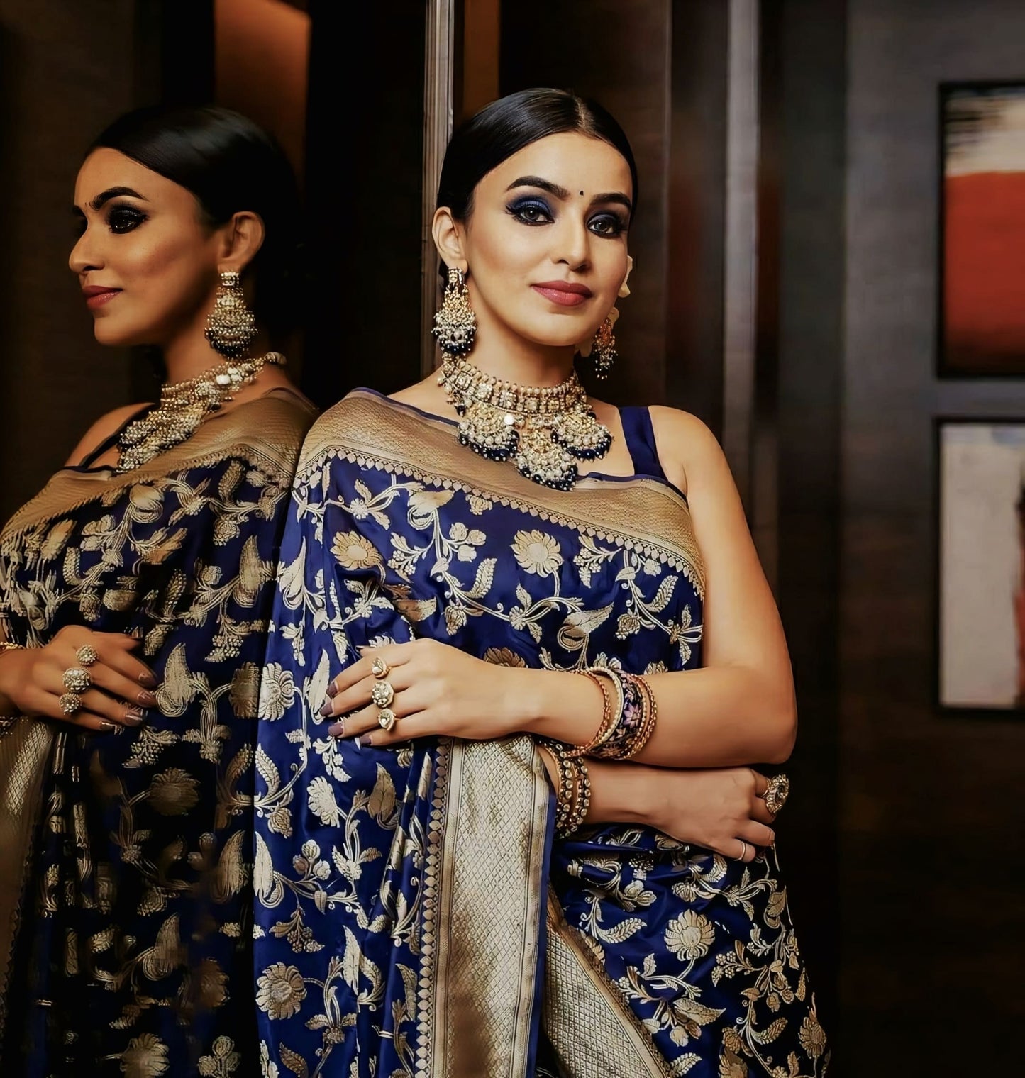 Blue Soft Banarasi Silk Saree with Jacquard Weave & Matching Blouse Piece