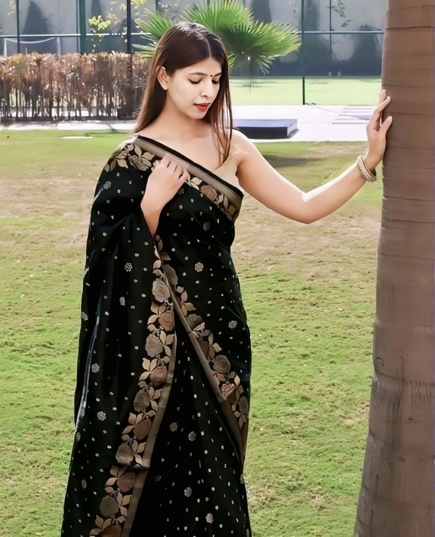 Black Soft Banarasi Silk Saree with Jacquard Weave & Matching Blouse Piece