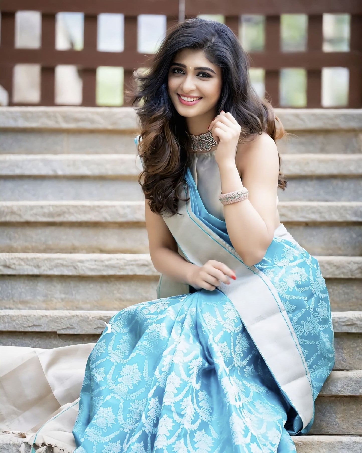 Firozi Blue (Turquoise) Soft Banarasi Silk Saree with Jacquard Weave & Matching Blouse Piece