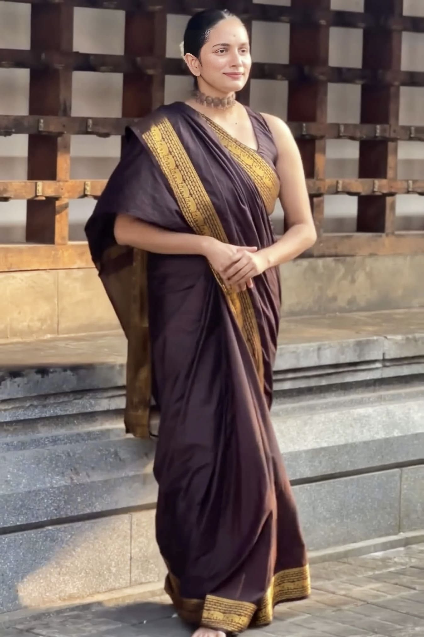 Brown Banarasi Silk Saree with Pure Zari Weaving & Matching Blouse Piece
