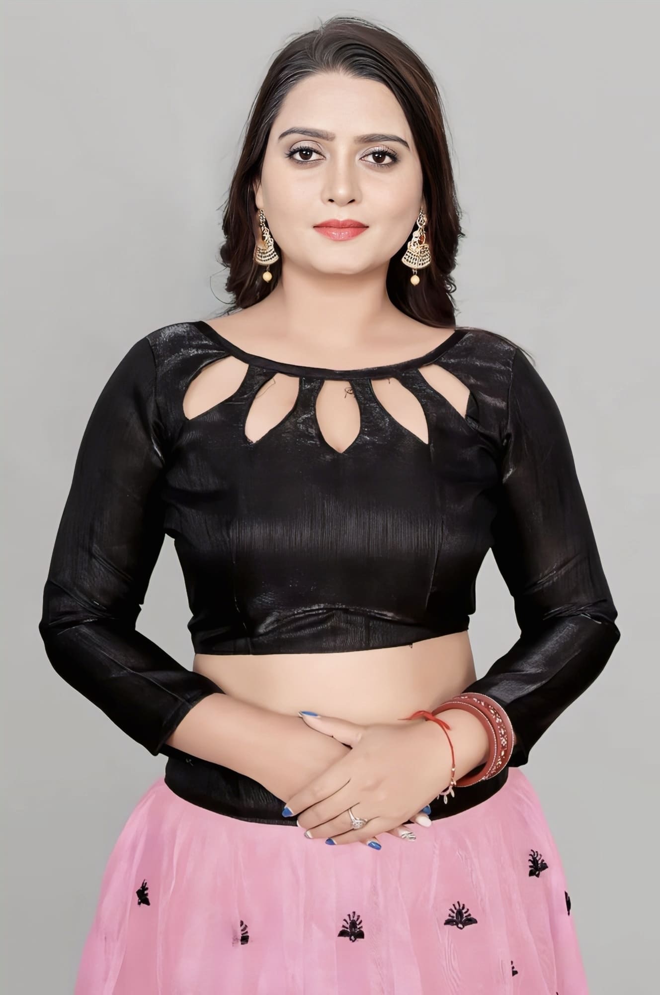 Black Designer Blouse with Pink Embroidered Lehenga for Women – Party Wear Lehenga Choli