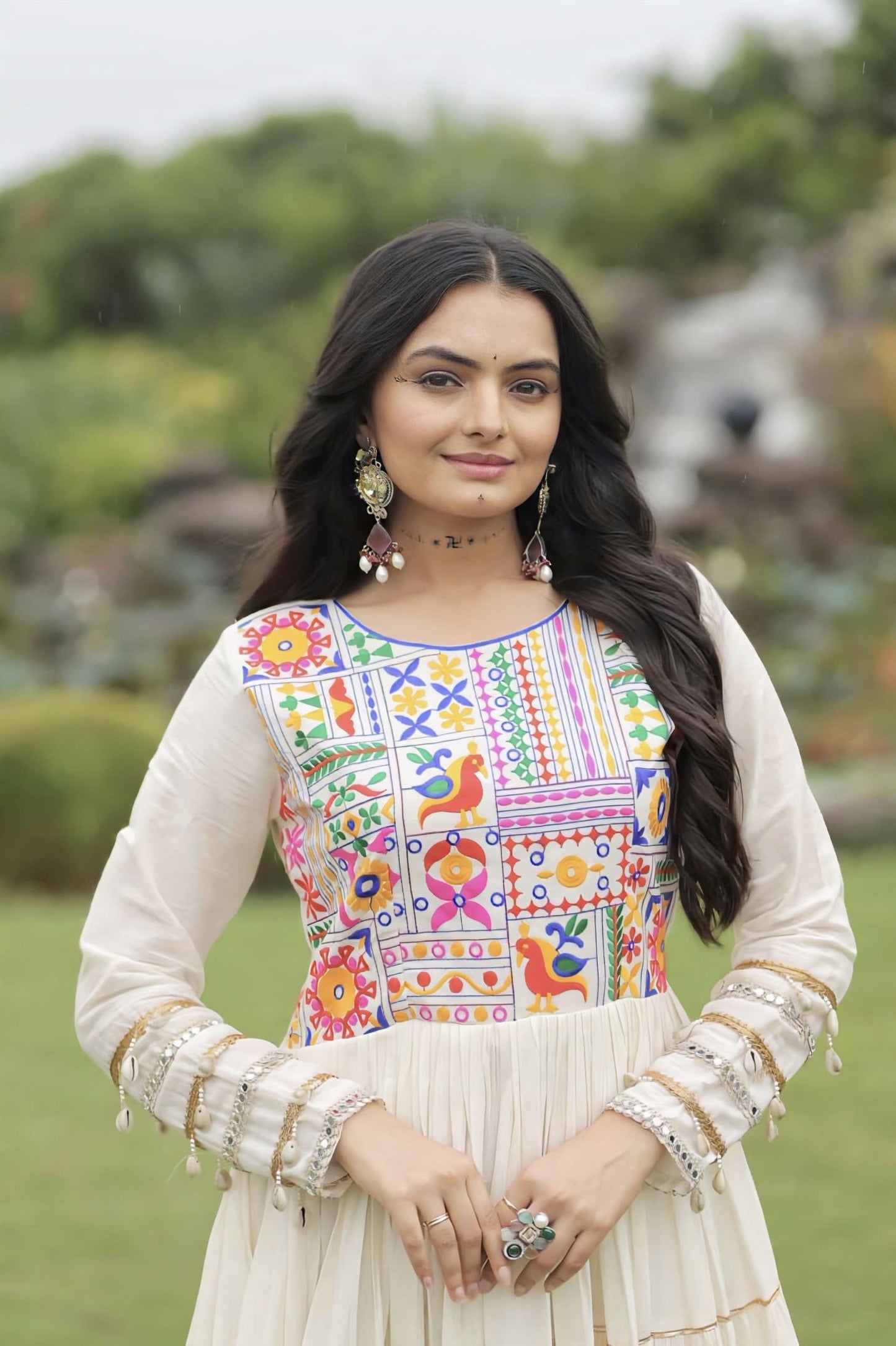 Off-White Kora Cotton Gown with Gota Patti & Multicolor Thread Embroidery