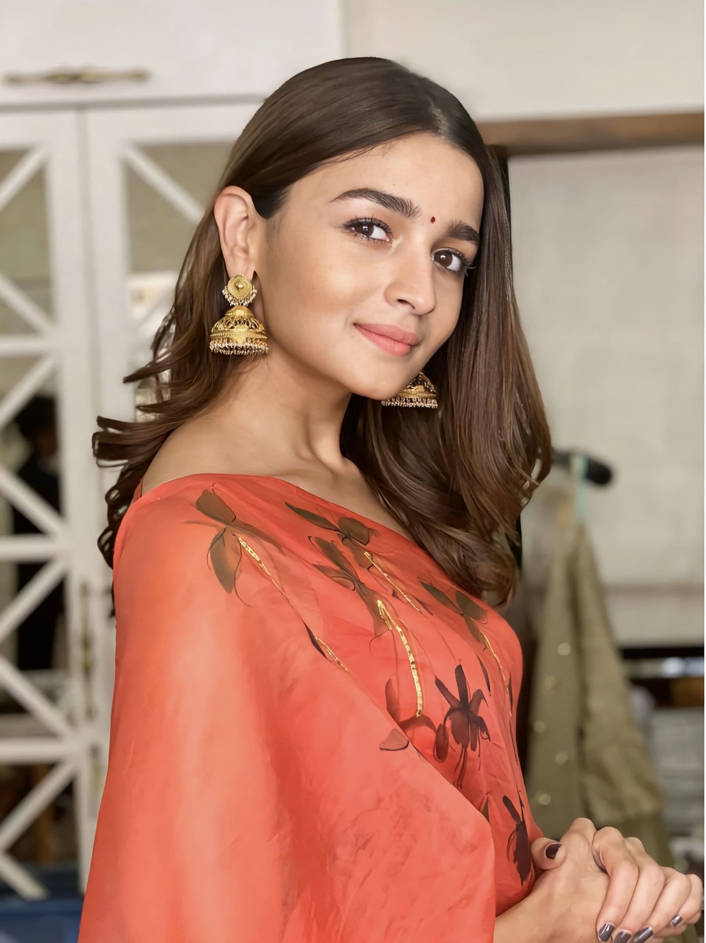 Alia Bhatt Inspired Red Hand-Painted Silk Organza Saree with Gota Work | Fuchsia’s on Red Saree