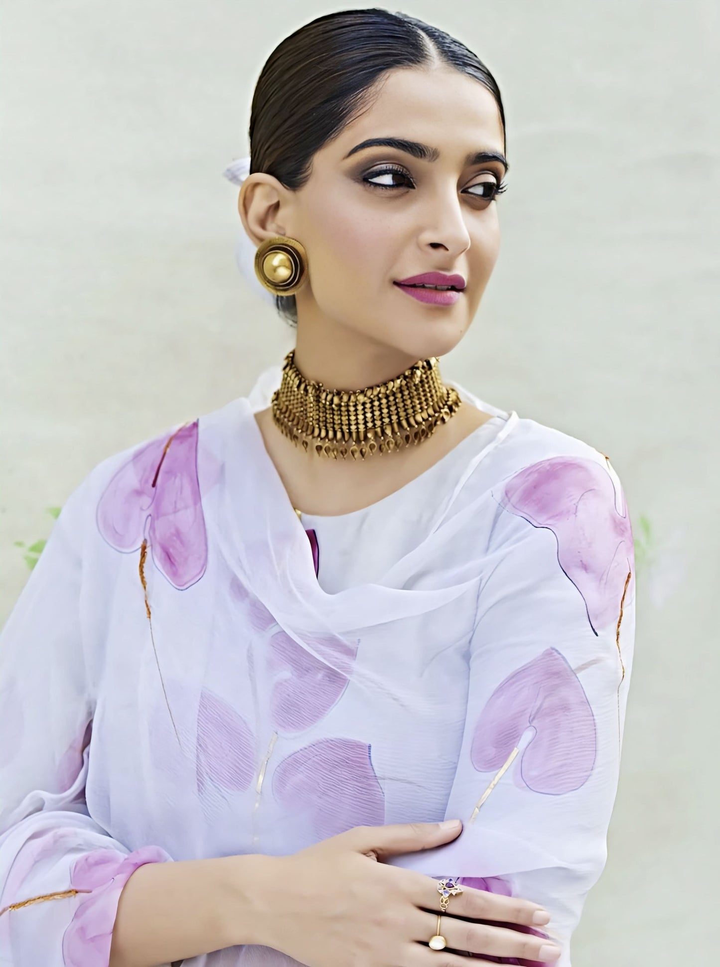Sonam Kapoor Inspired Hand-Painted Anthurium Organza Lehenga with Gota Embroidery