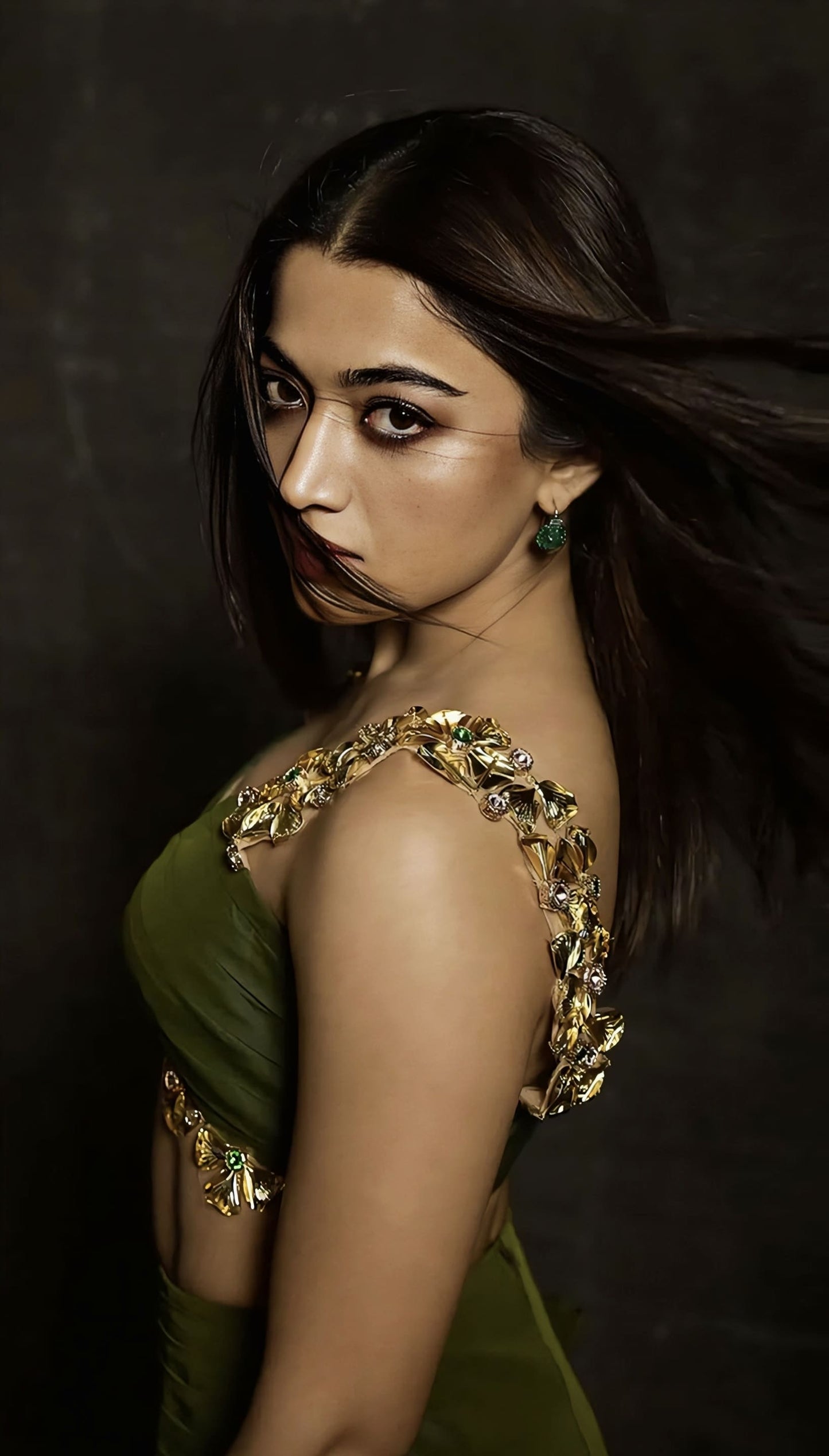 Rashmika Mandanna Inspired Camou Chic Green Draped Skirt & Embellished Bustier Set