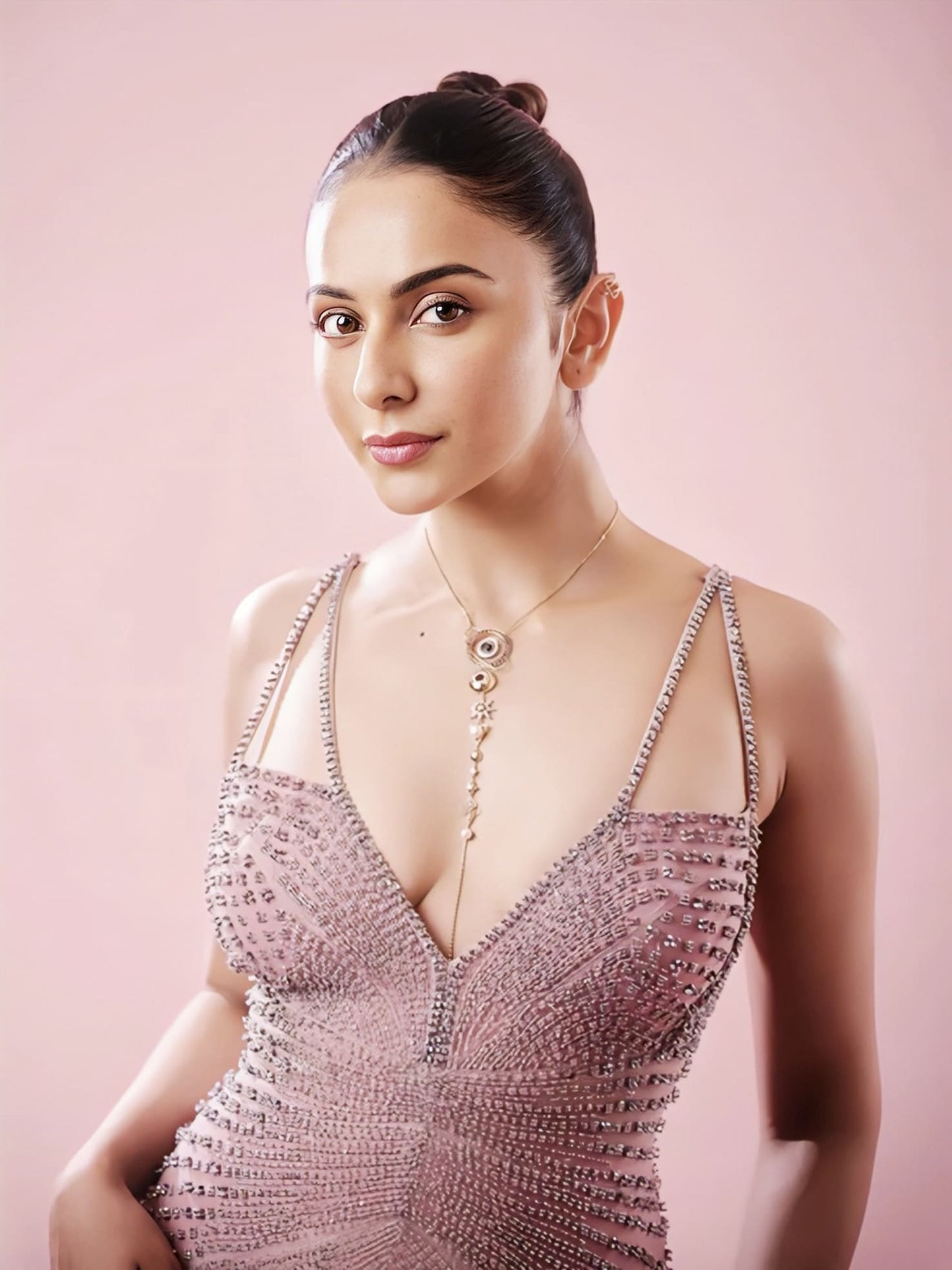 Rakul Preet Singh Inspired Periwinkle Agate Embellished Tulle Gown