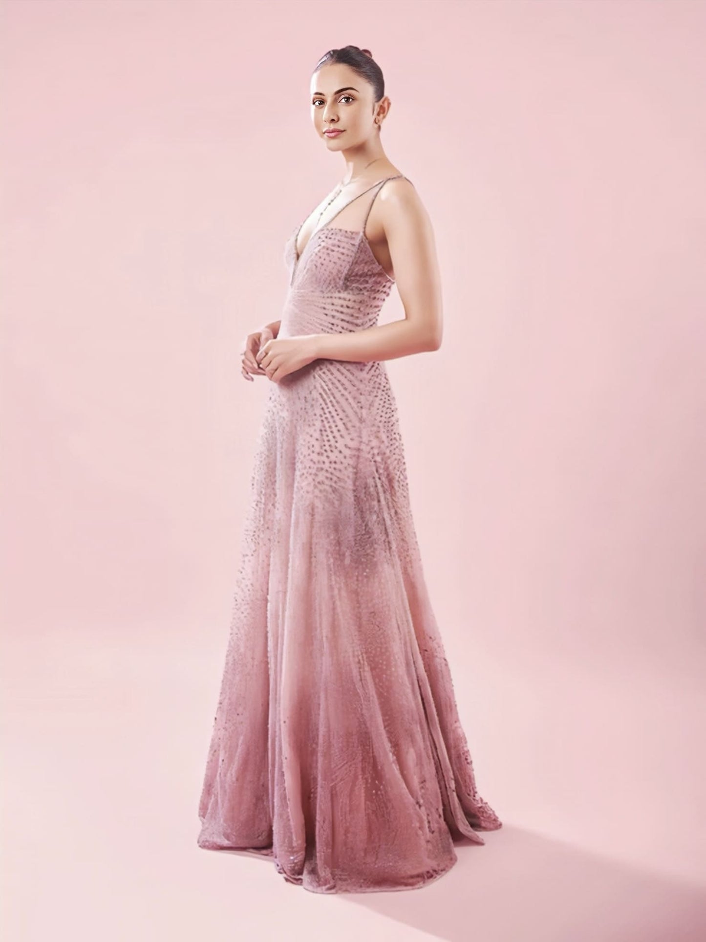 Rakul Preet Singh Inspired Periwinkle Agate Embellished Tulle Gown