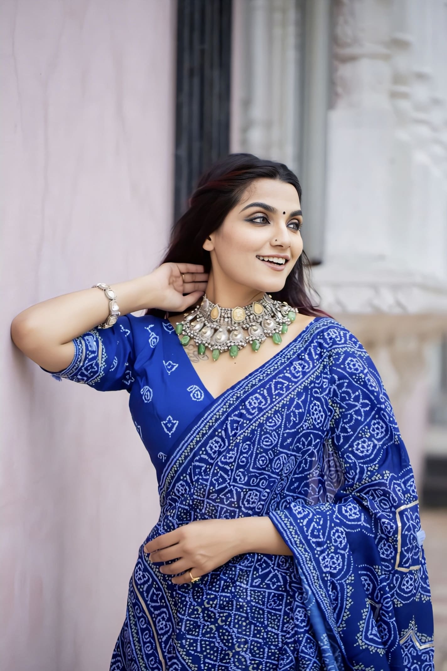 Indigo Blue Bandhani Printed Silk Lehenga Choli Set with Gota Patti & Tassels