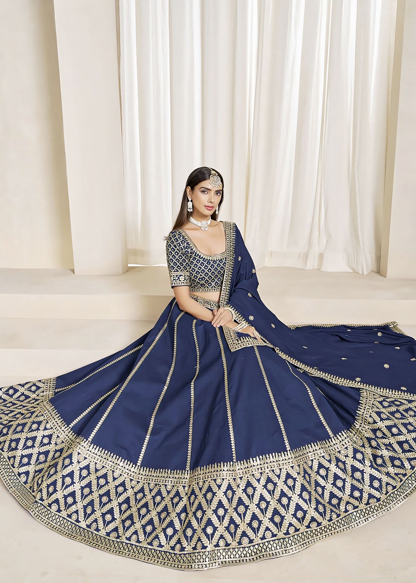 Prussian Blue Art Silk Wedding Lehenga Choli with Zari, Thread & Sequins Embroidery