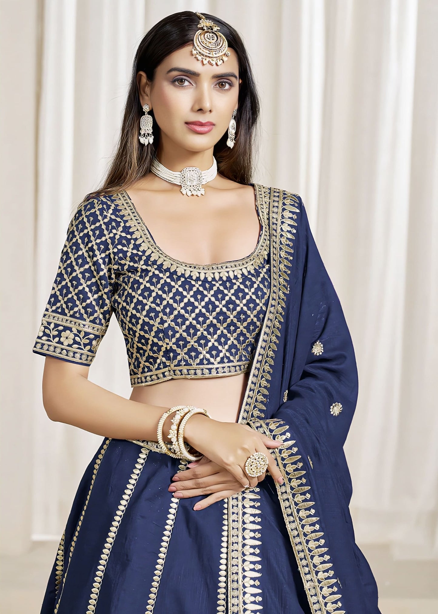 Prussian Blue Art Silk Wedding Lehenga Choli with Zari, Thread & Sequins Embroidery