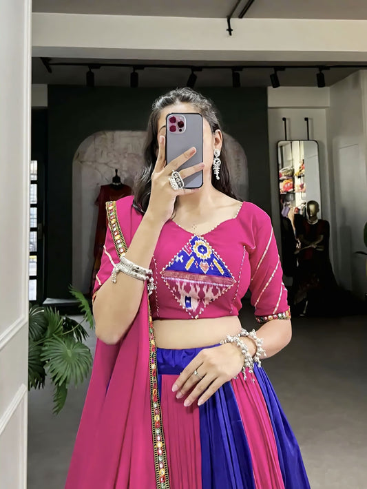Royal Blue Rayon Silk Lehenga Choli with Gamthi & Mirror Work