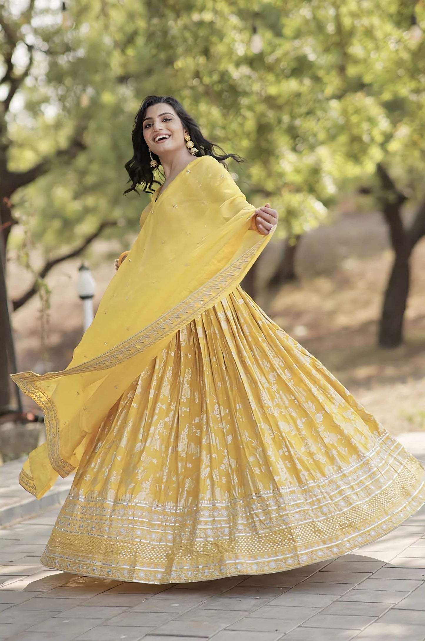 Yellow Haldi Bridal Lehenga Choli with Sequins Embroidery & Russian Silk Dupatta